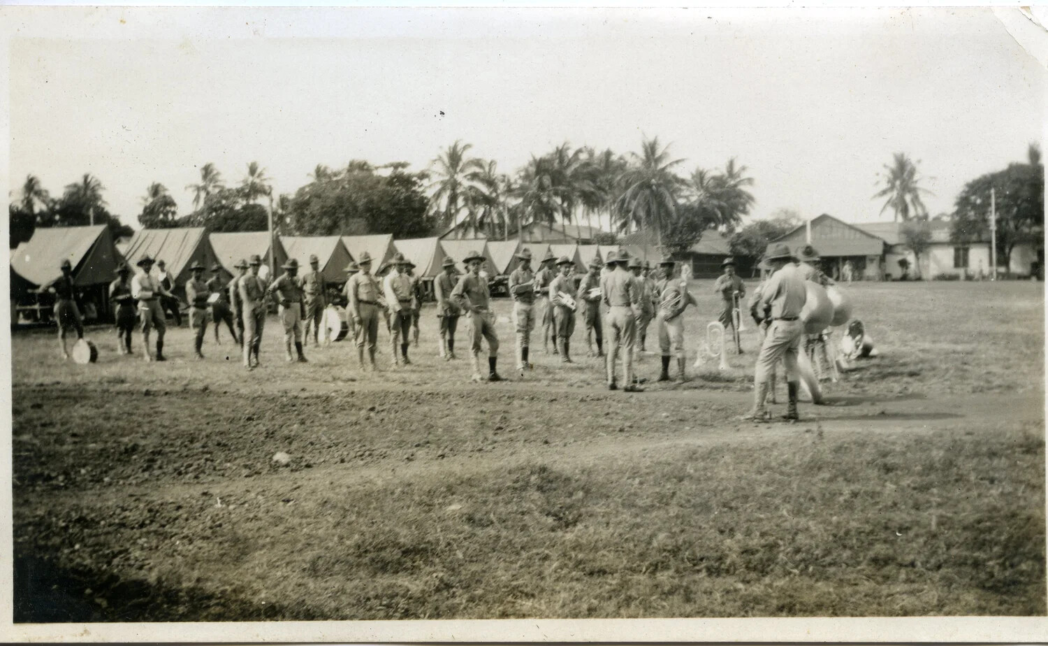 Military Band in Formation at Tented Field Camp, Central America, c. 1927-1932