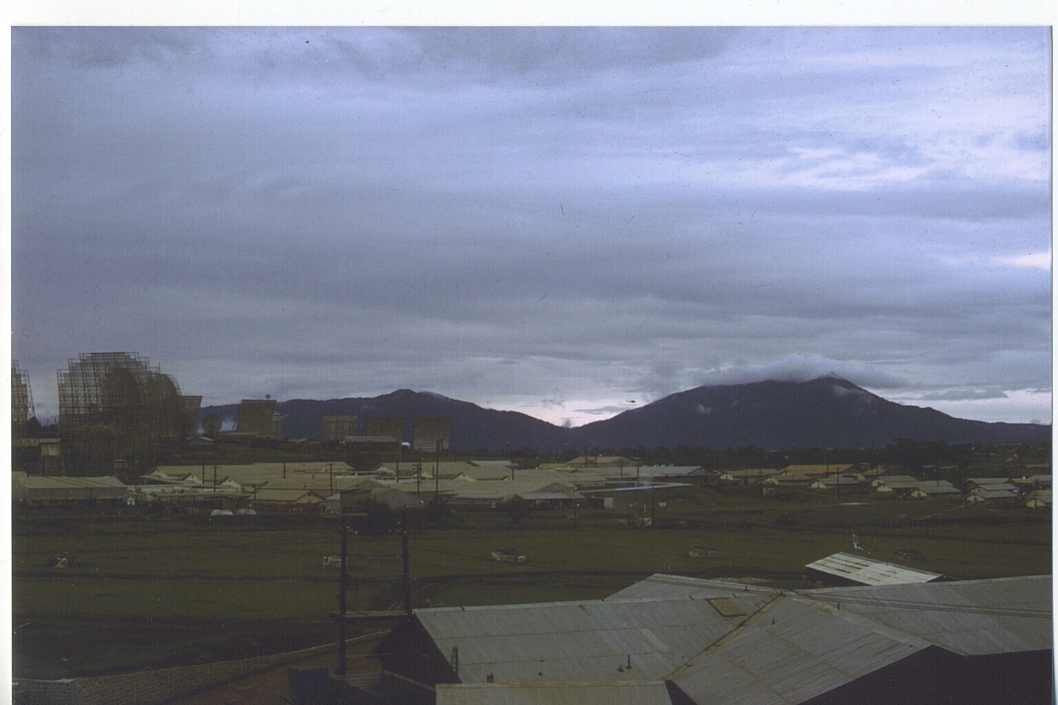 Elevated View of Air Base Compound with Mountain Backdrop, Vietnam War Era