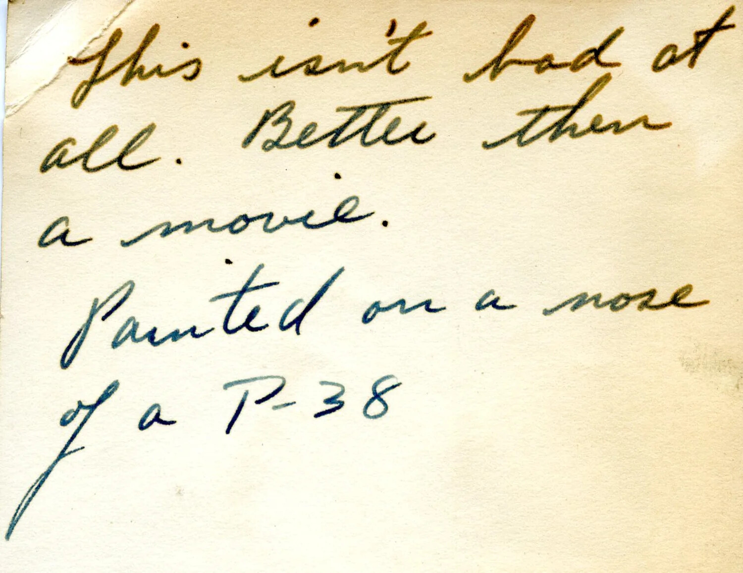 Handwritten Caption Verso, WWII Photo Album, Referencing P-38 Lightning Nose Art, 345th Bomber Group Collection