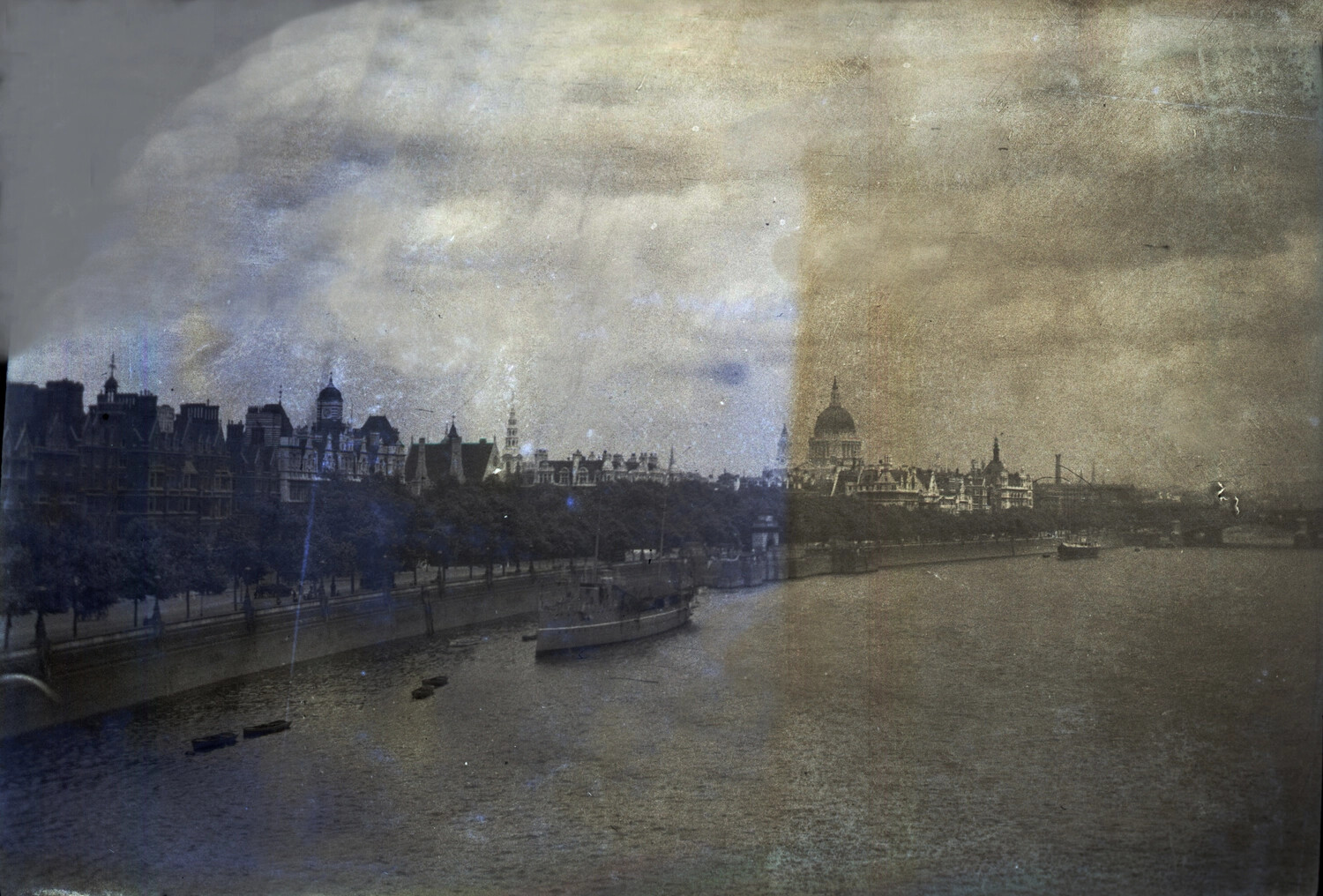 View of the River Thames and St. Paul's Cathedral from Waterloo Bridge, London (WWI Scott Field-England Negatives)
