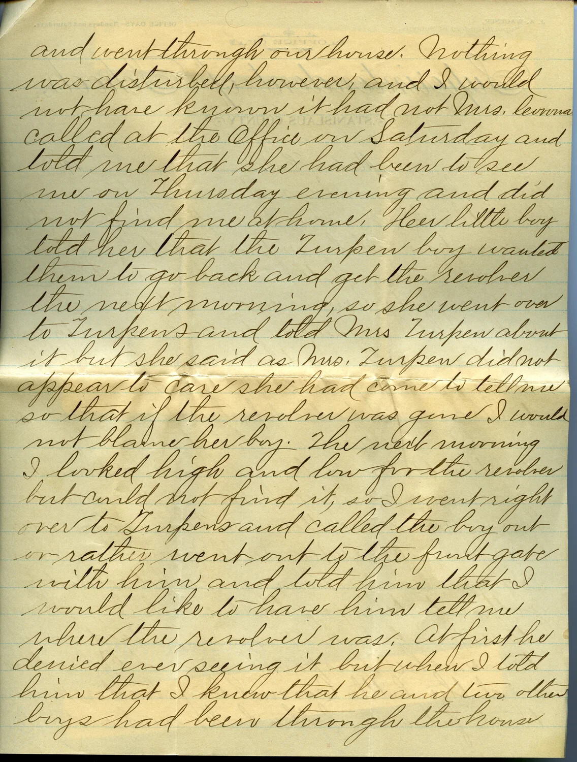 Handwritten Letter Page from J. A. Wagener, July 19, 1900 (Page F)