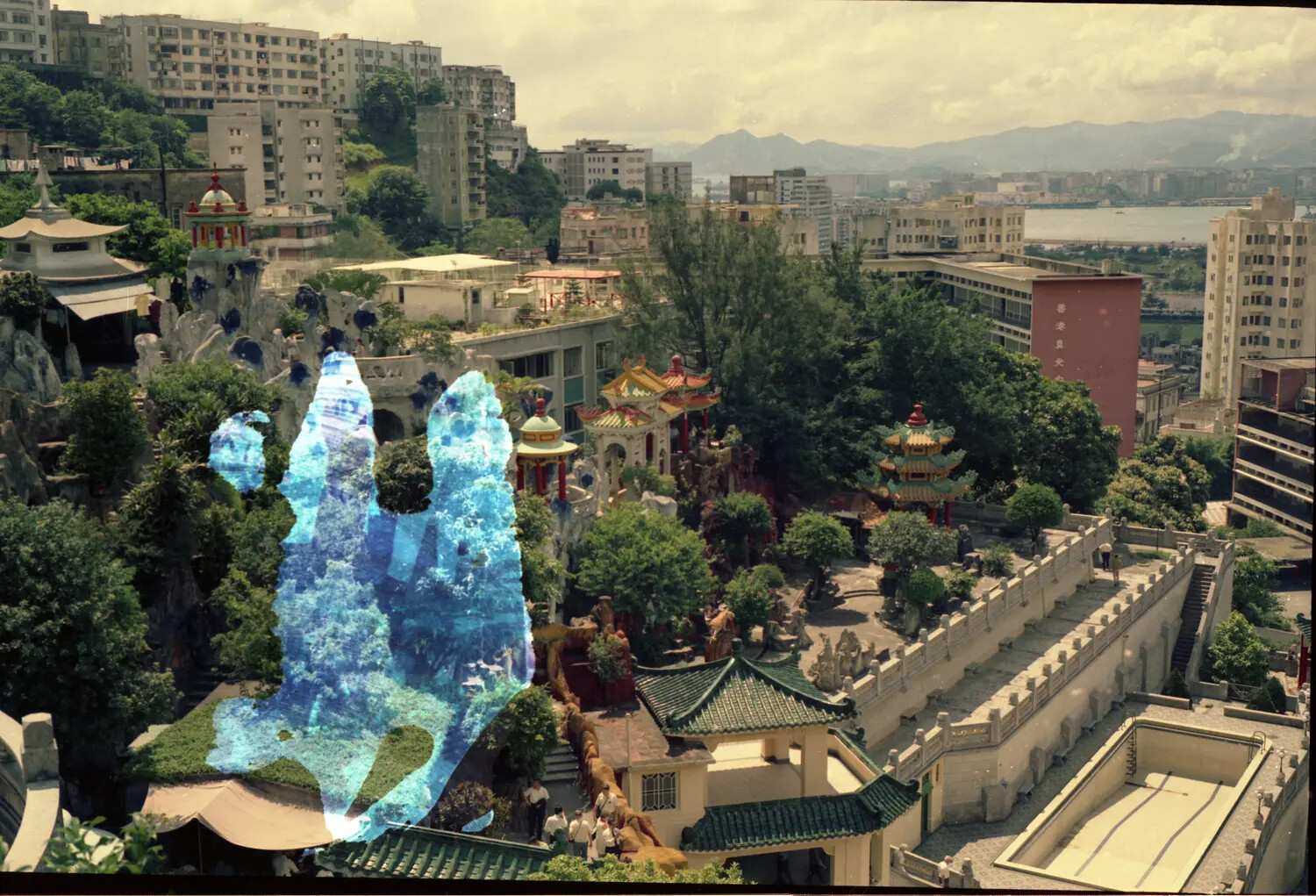 Elevated View of Chinese Garden/Temple Complex, Likely Tiger Balm Garden, Hong Kong (Vietnam-Era Ticonderoga Collection, Color Slide)