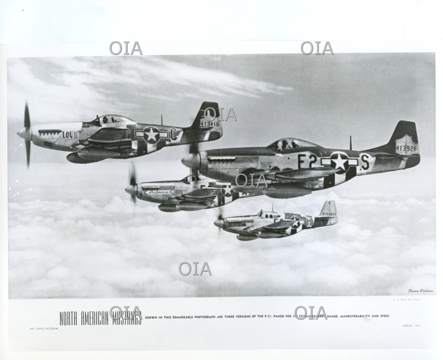 Magazine Page: 'North American Mustangs' Formation Photograph, Air Trails Pictorial, March 1945
