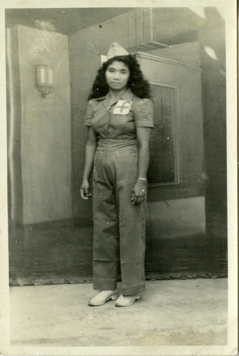 Portrait of a Young Woman in Red Cross Uniform, Pacific Theater, WWII Era