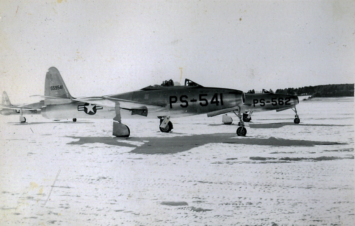 USAF Jet Aircraft on Snow-Covered Ramp, Japan, 1950s