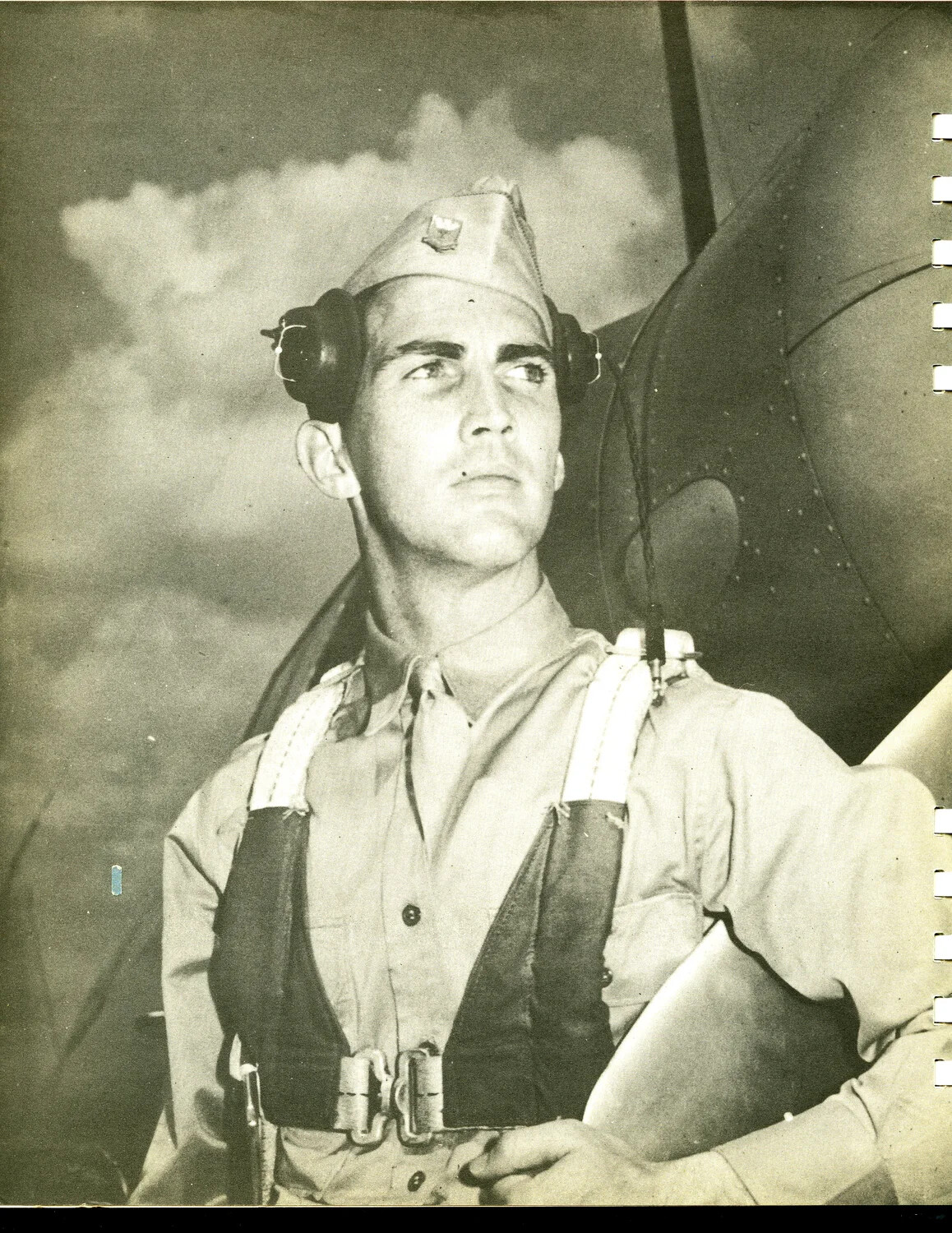 U.S. Army Air Forces Airman in Parachute Harness with Headset, Studio Publicity Portrait, Scott Field Publication