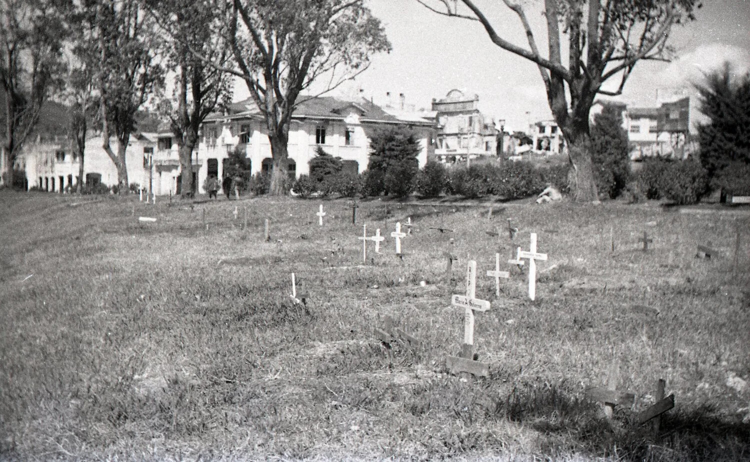 Wartime Cemetery with Wooden Cross Markers, Luzon, Philippines, WWII