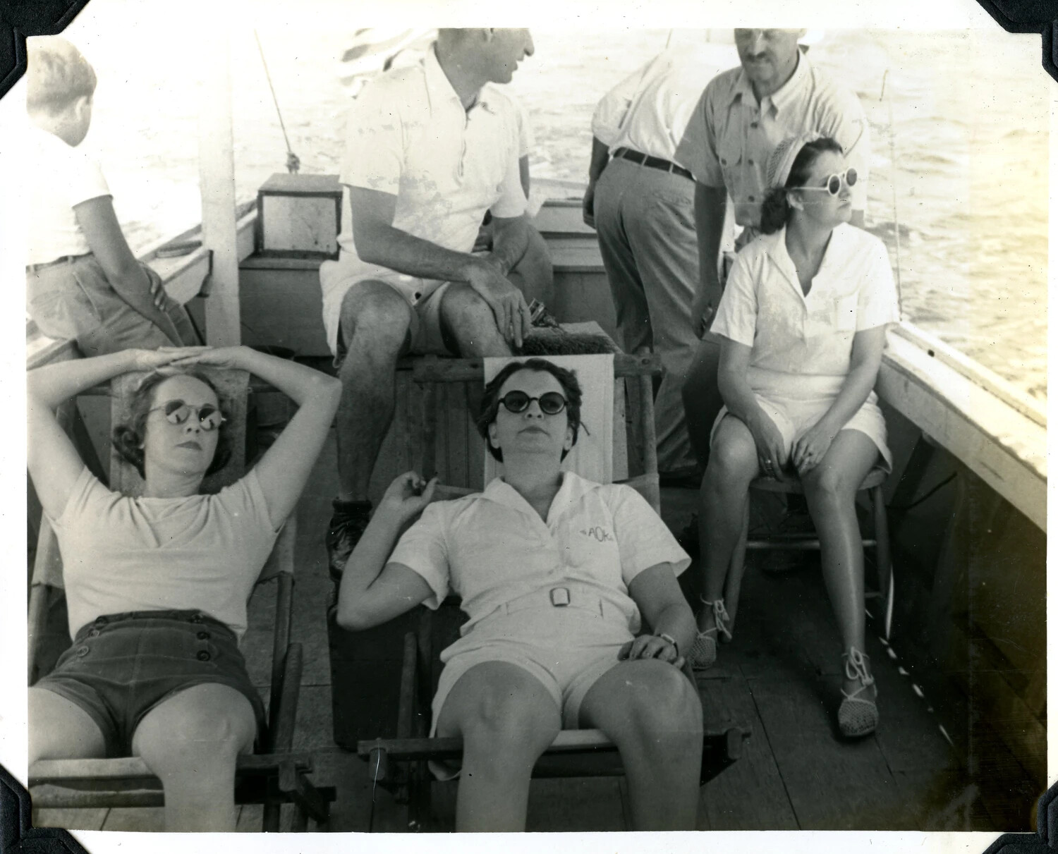 Group of Men and Women Relaxing Aboard a Motor Launch, Jervey Family Photograph Album
