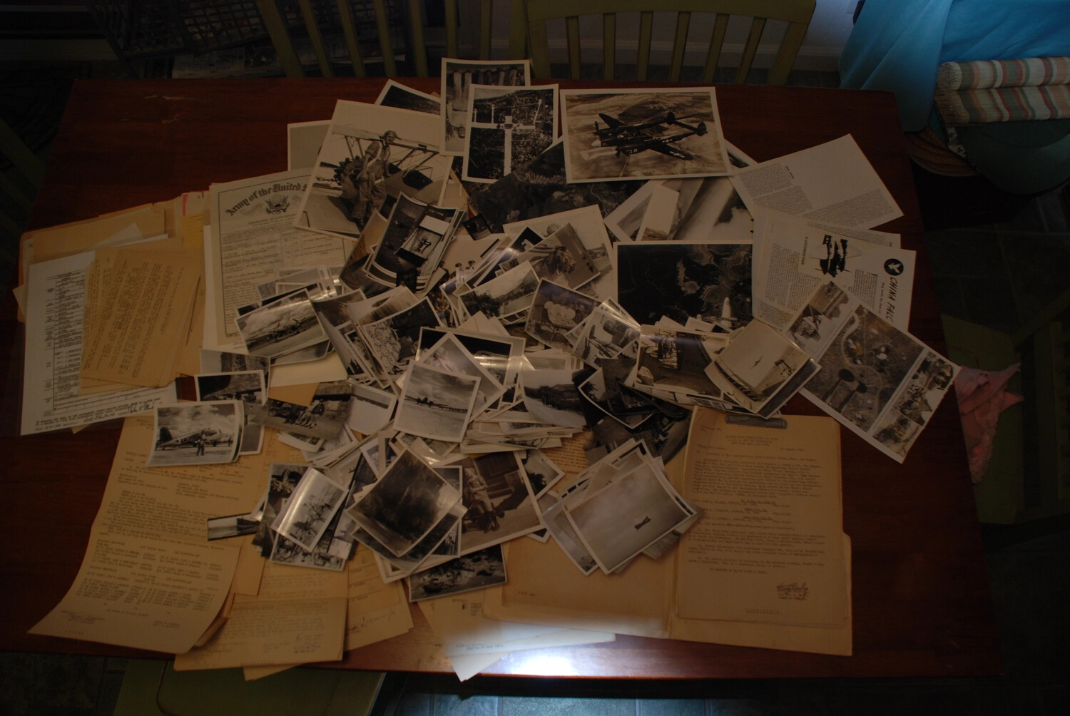 Overview of Sorted WWII China-Burma Theater Archive Materials on a Table