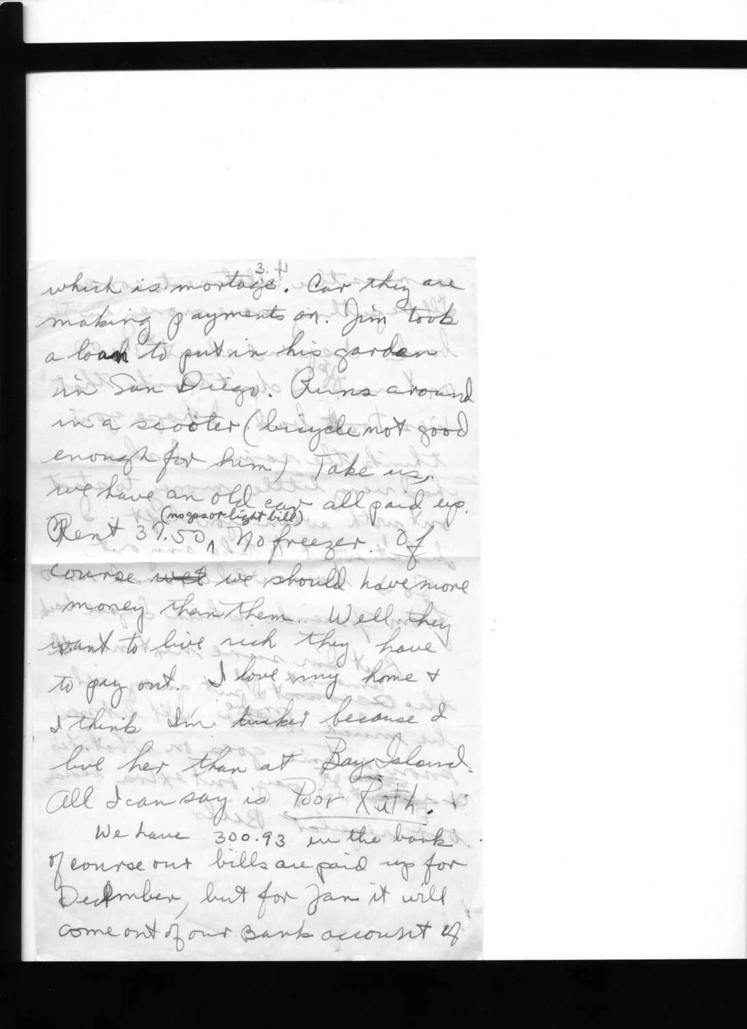 Handwritten Family Letter Page Discussing Household Finances, Bancroft Korean War Collection