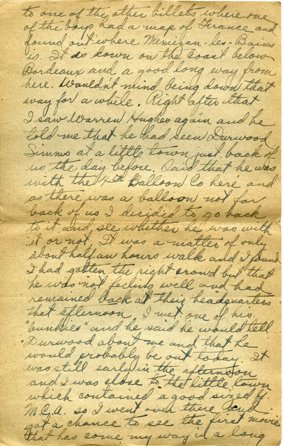 Handwritten WWI Letter Page, Pvt. Willis W. Wagener Correspondence, Letter 17