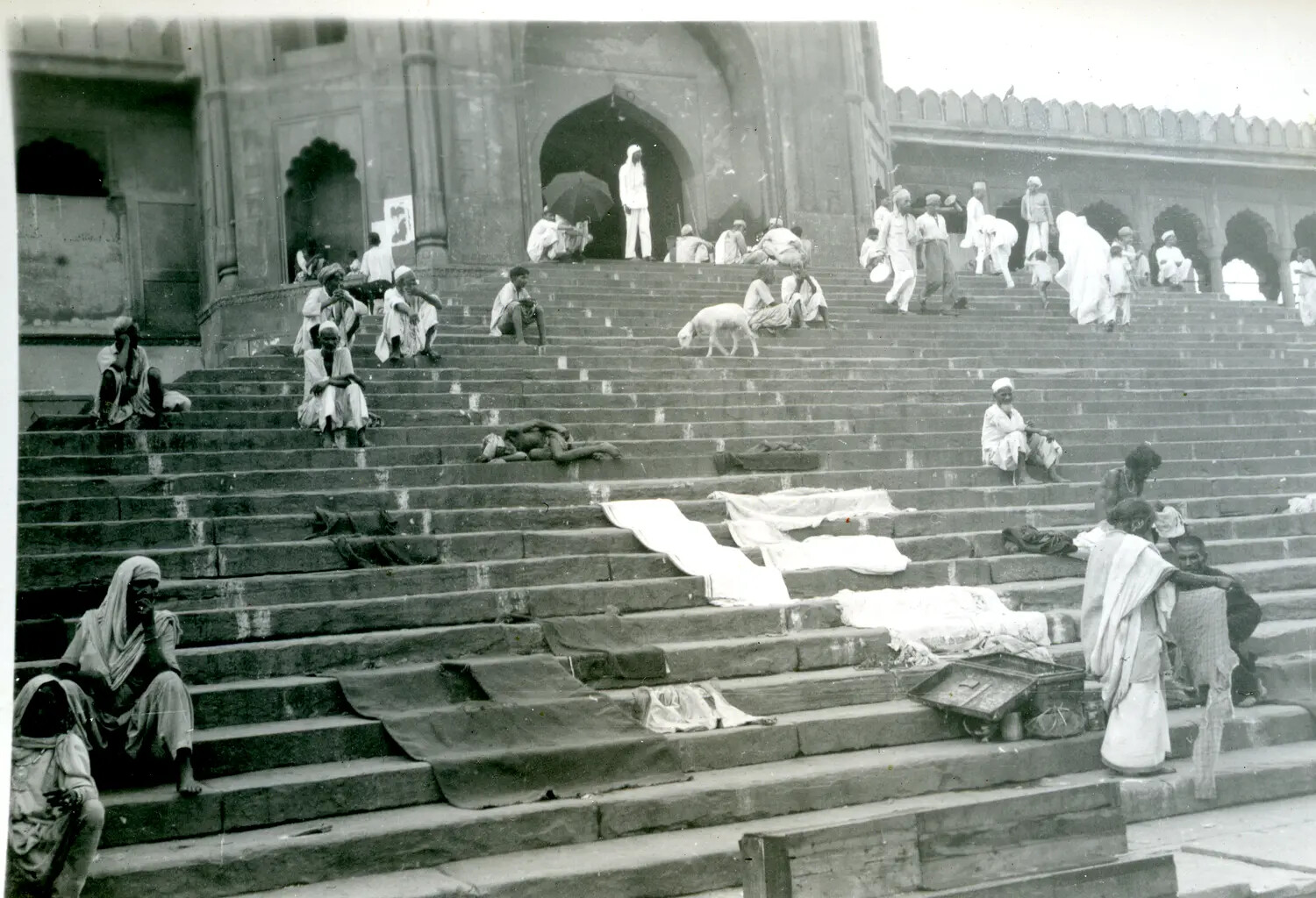 Monumental Mosque Staircase with Local Residents, India, WWII CBI Theater Archive
