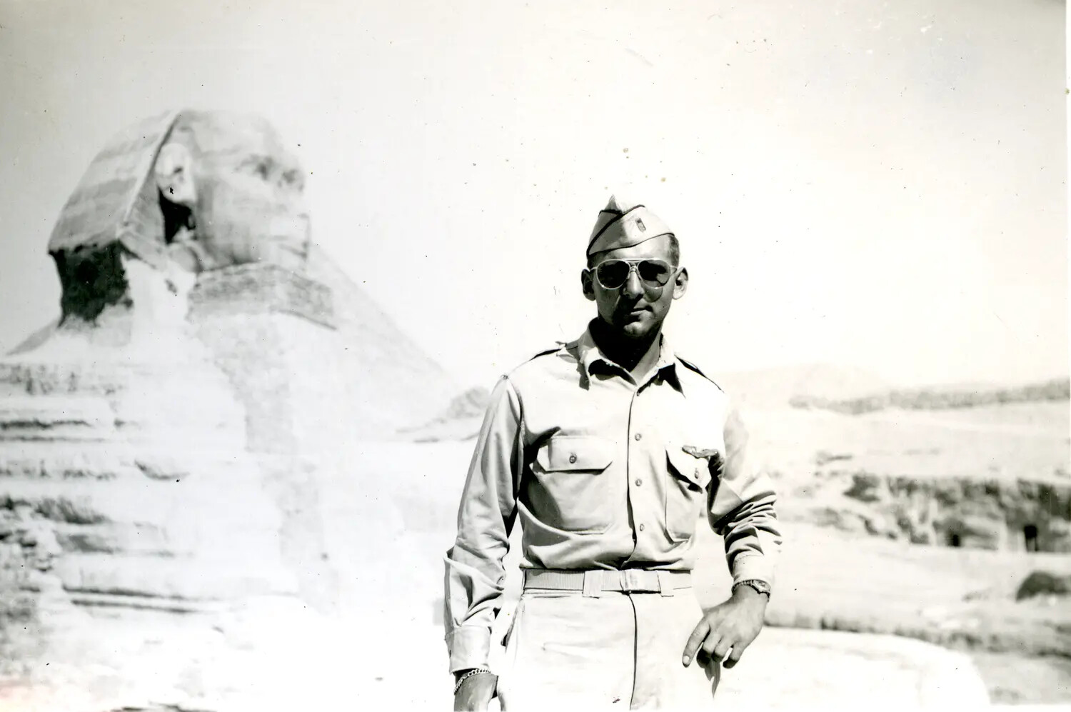U.S. Army Air Forces Officer Poses Before the Great Sphinx of Giza, Egypt, CBI Theater Archive (WWII Era)