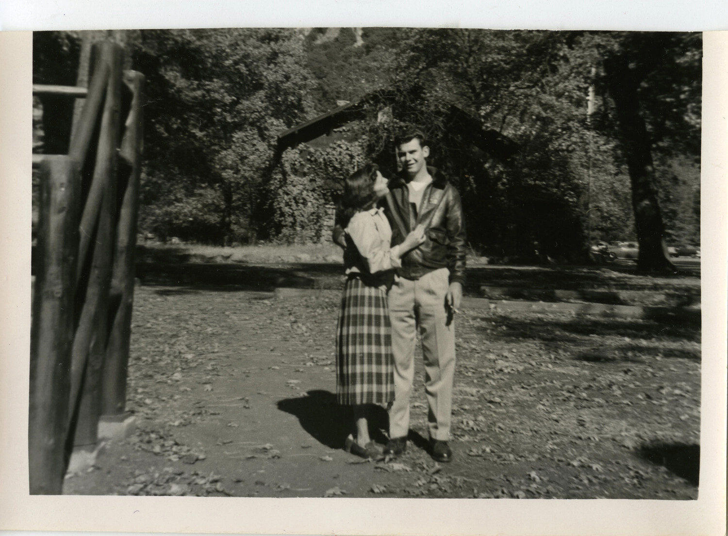Young Couple at Rustic Park Setting, Personal Photograph, Mid-20th Century