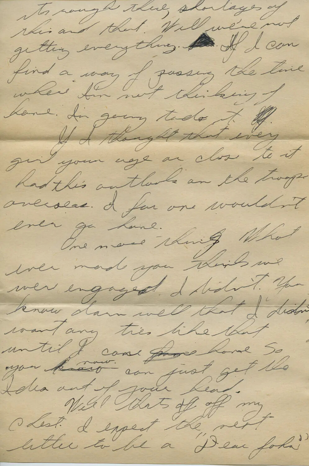 Handwritten WWII Personal Letter, Page from the Moon/Sammiet Correspondence Collection