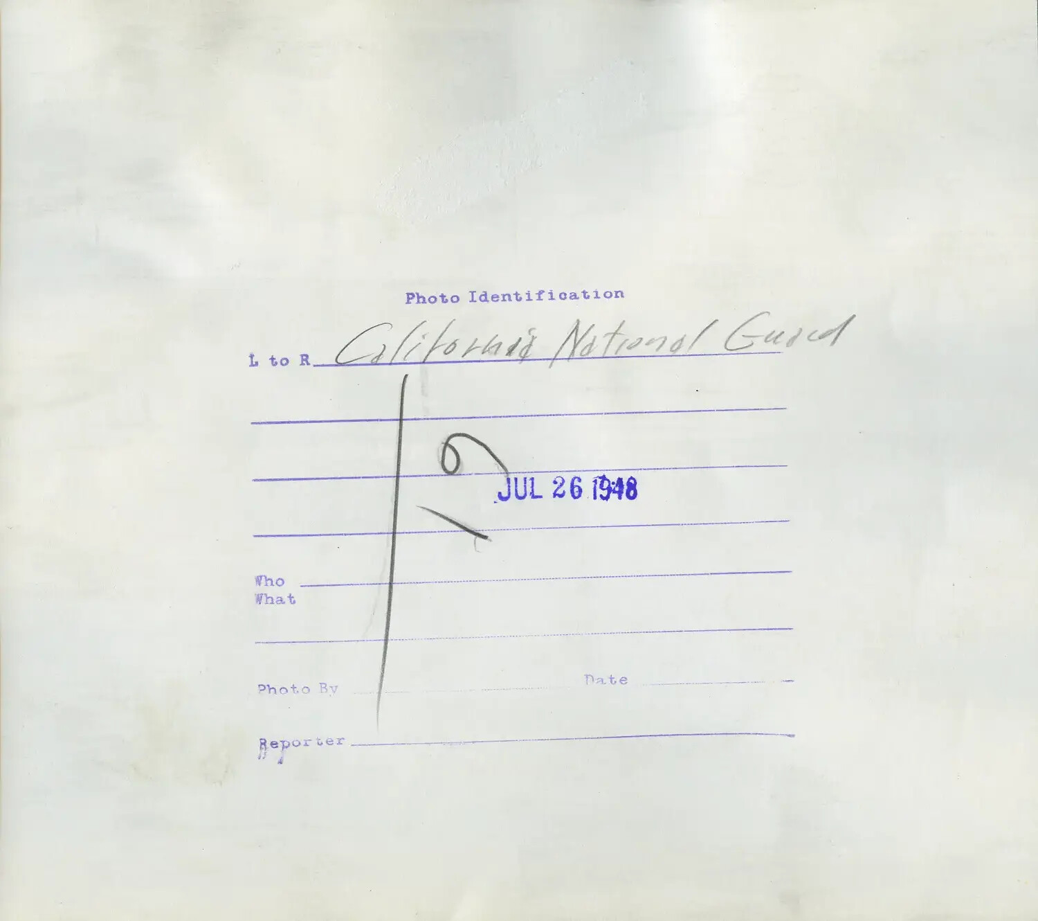 Press Photo Identification Card — "California National Guard," Dated July 26, 1948
