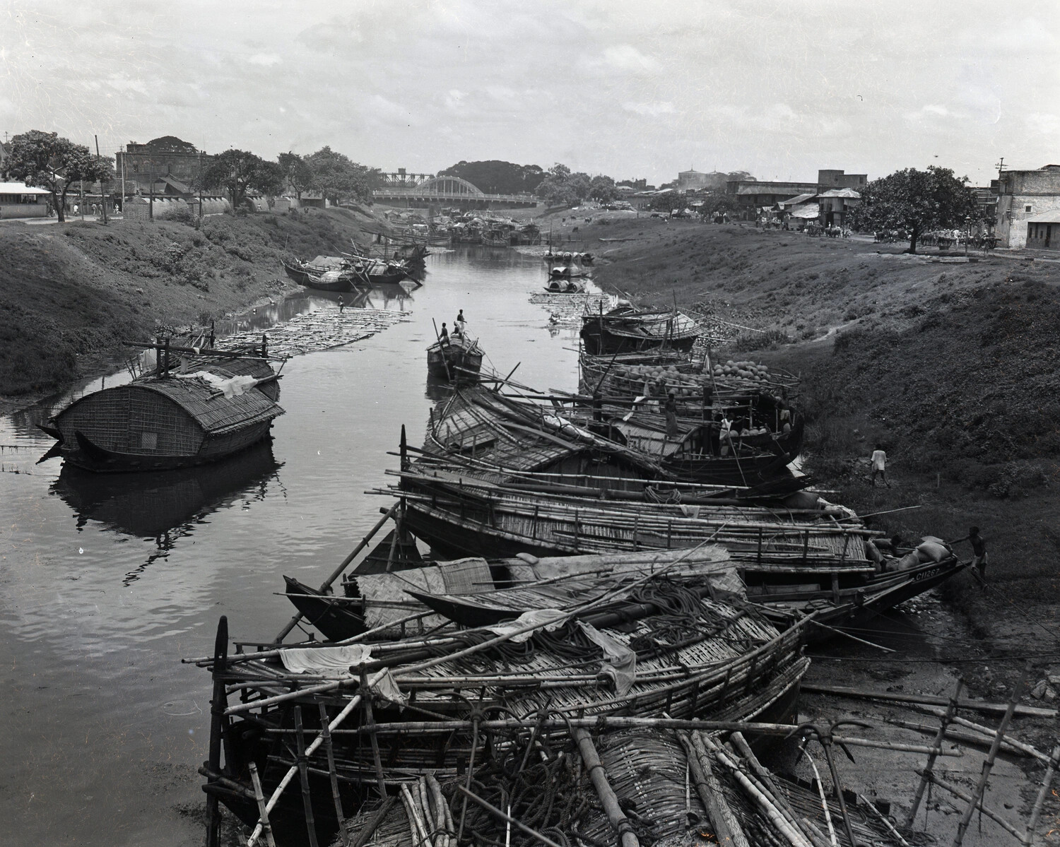 River Cargo Boats on a South Asian Canal, China-Burma-India Theater Collection