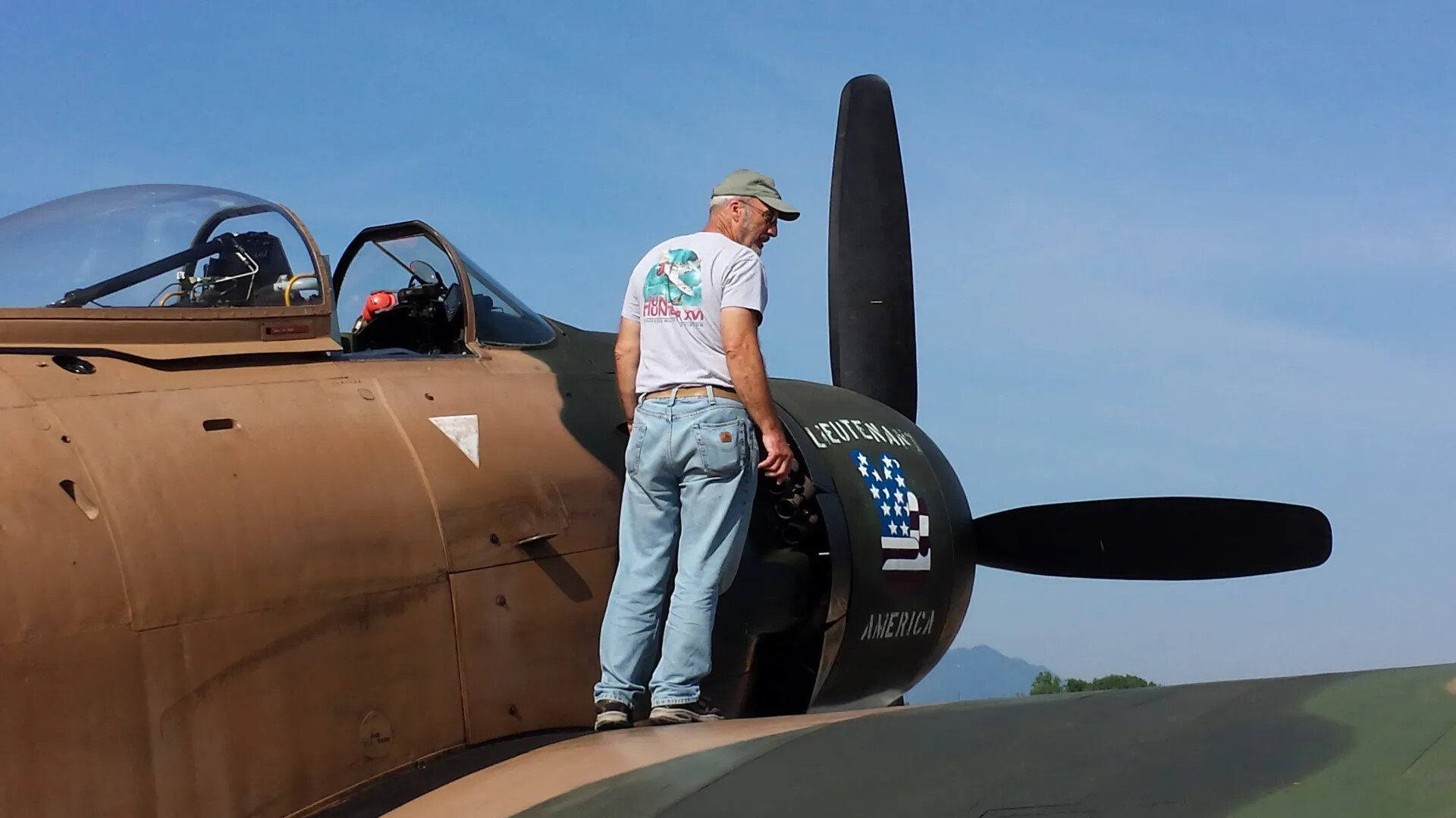 Restored A-1 Skyraider "Lieutenant America" with Visitor on Wing, TN Air Museum Air Show, June 7, 2014