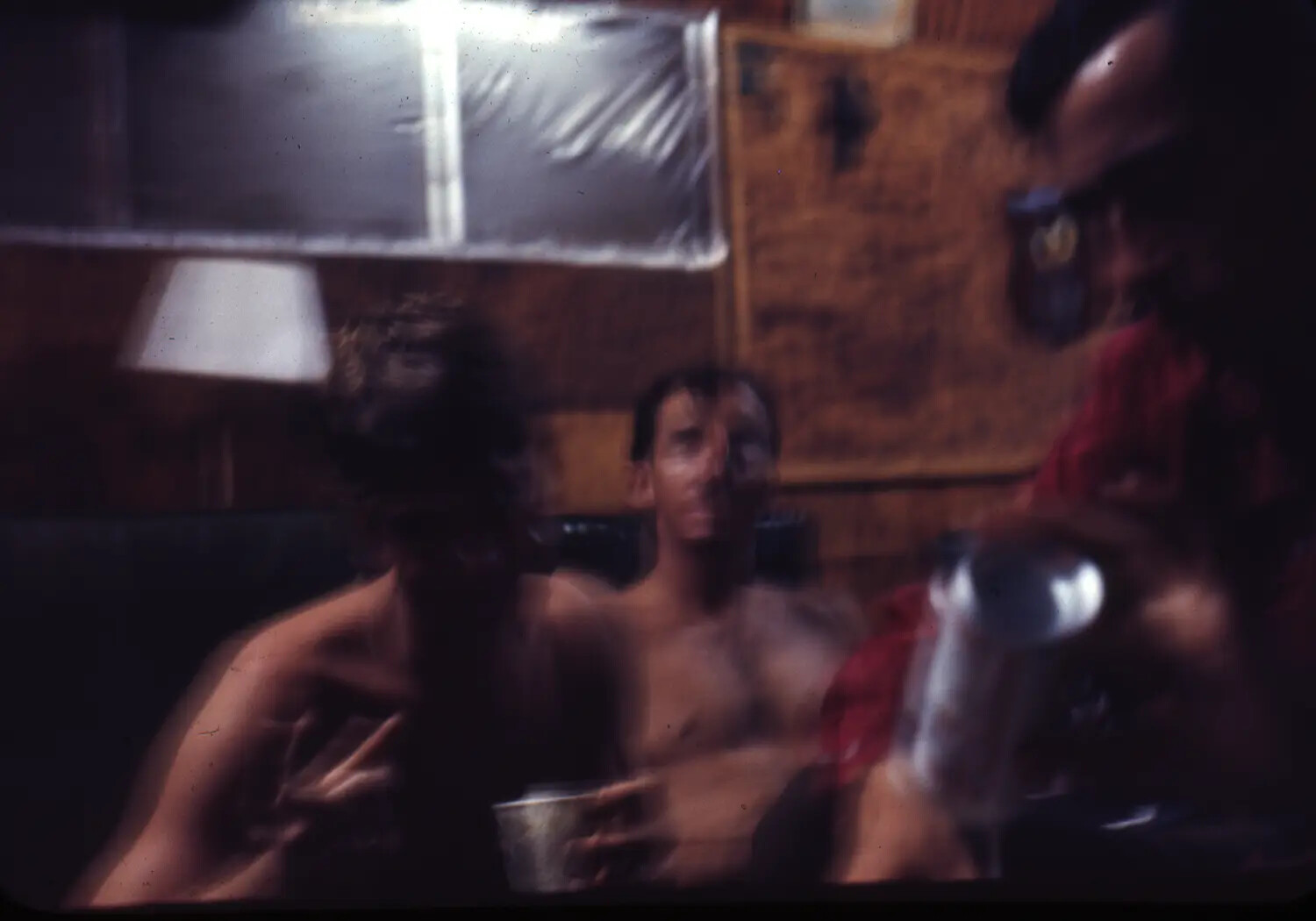 Off-Duty Servicemen Relaxing Indoors, Vietnam War-Era 35mm Slide