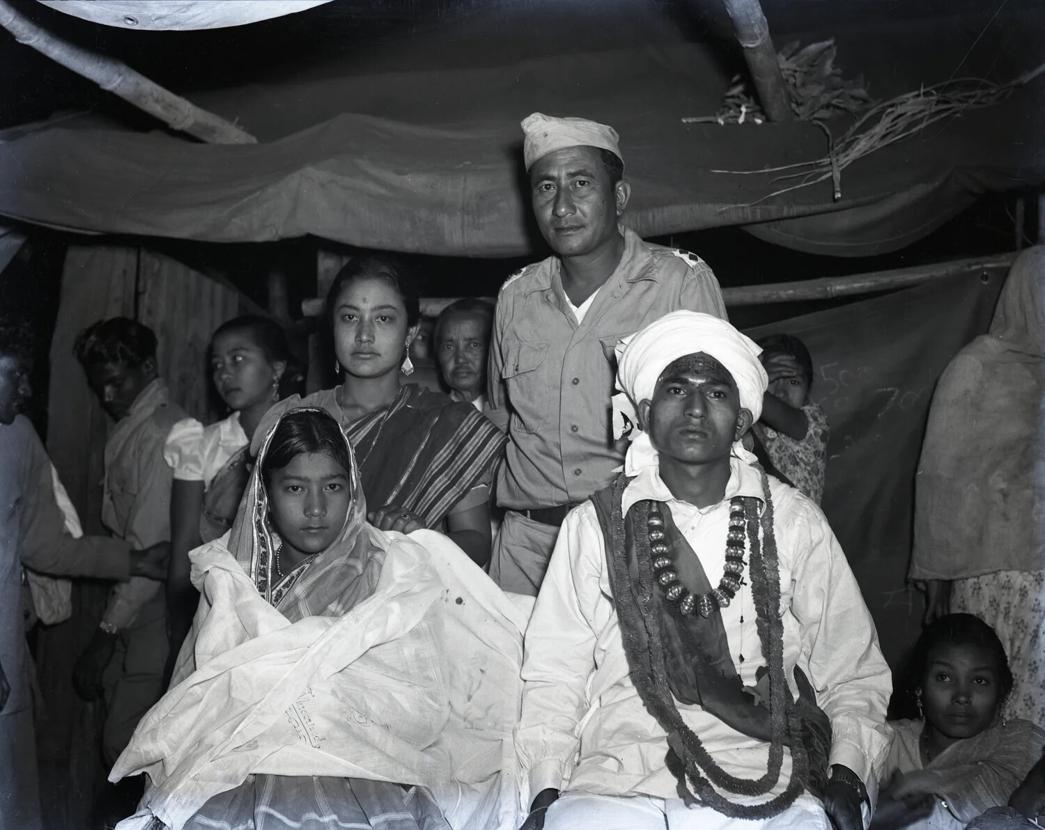 American Serviceman with Local Wedding Party, Dinjan, Assam, India, WWII CBI Theater