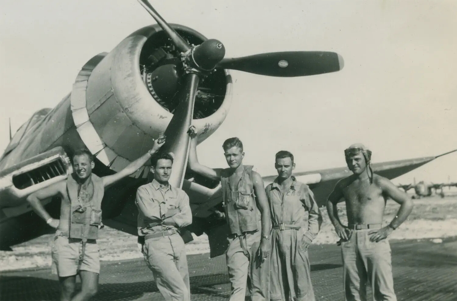 USAAF Bomber Aircrew Beneath Engine Nacelle, Pacific Theater, WWII — McAleer Collection