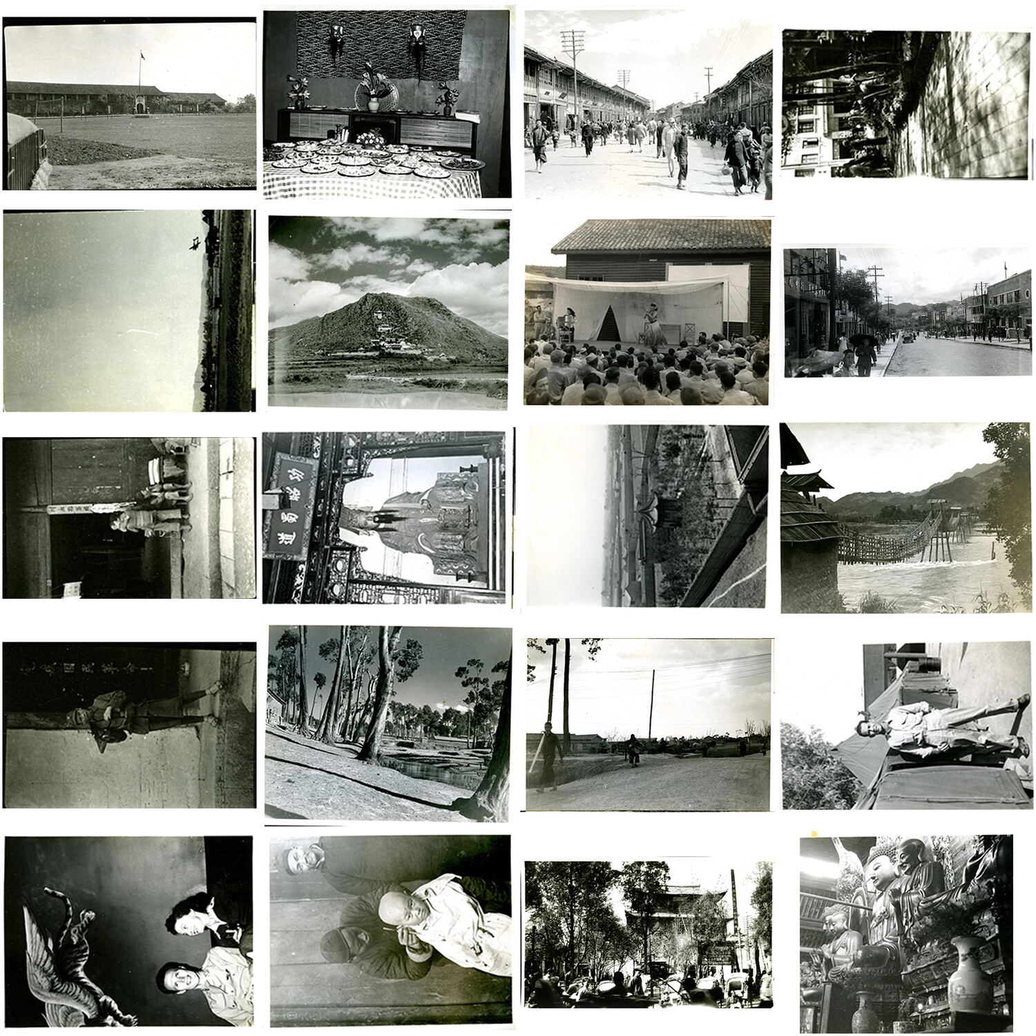 Contact Sheet 008: WWII CBI Theater Photographs -- Base Life, Chinese Temples, and Entertainment
