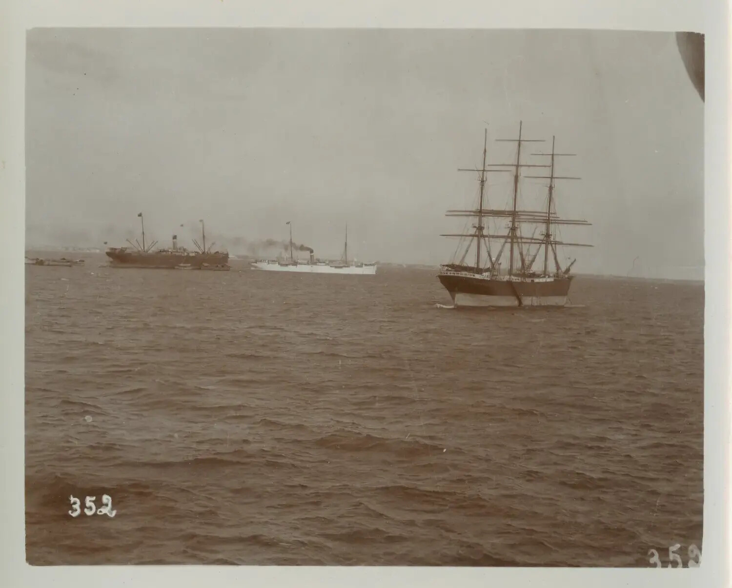 Sailing Ship and Steamers at Anchor, Manila Bay, Philippines, c. 1890s