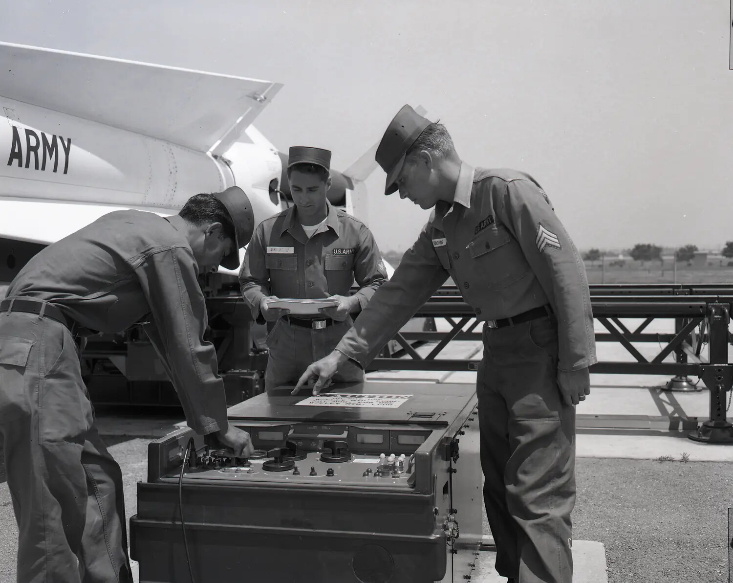 Soldiers Conducting Equipment Checkout Beside Nike Ajax Missile, Army Air Defense Battery