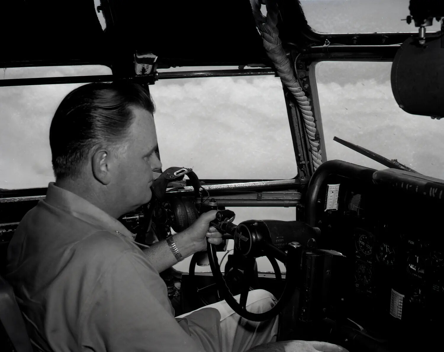 Air National Guard Pilot at the Controls, Twin-Engine Transport/Bomber Cockpit