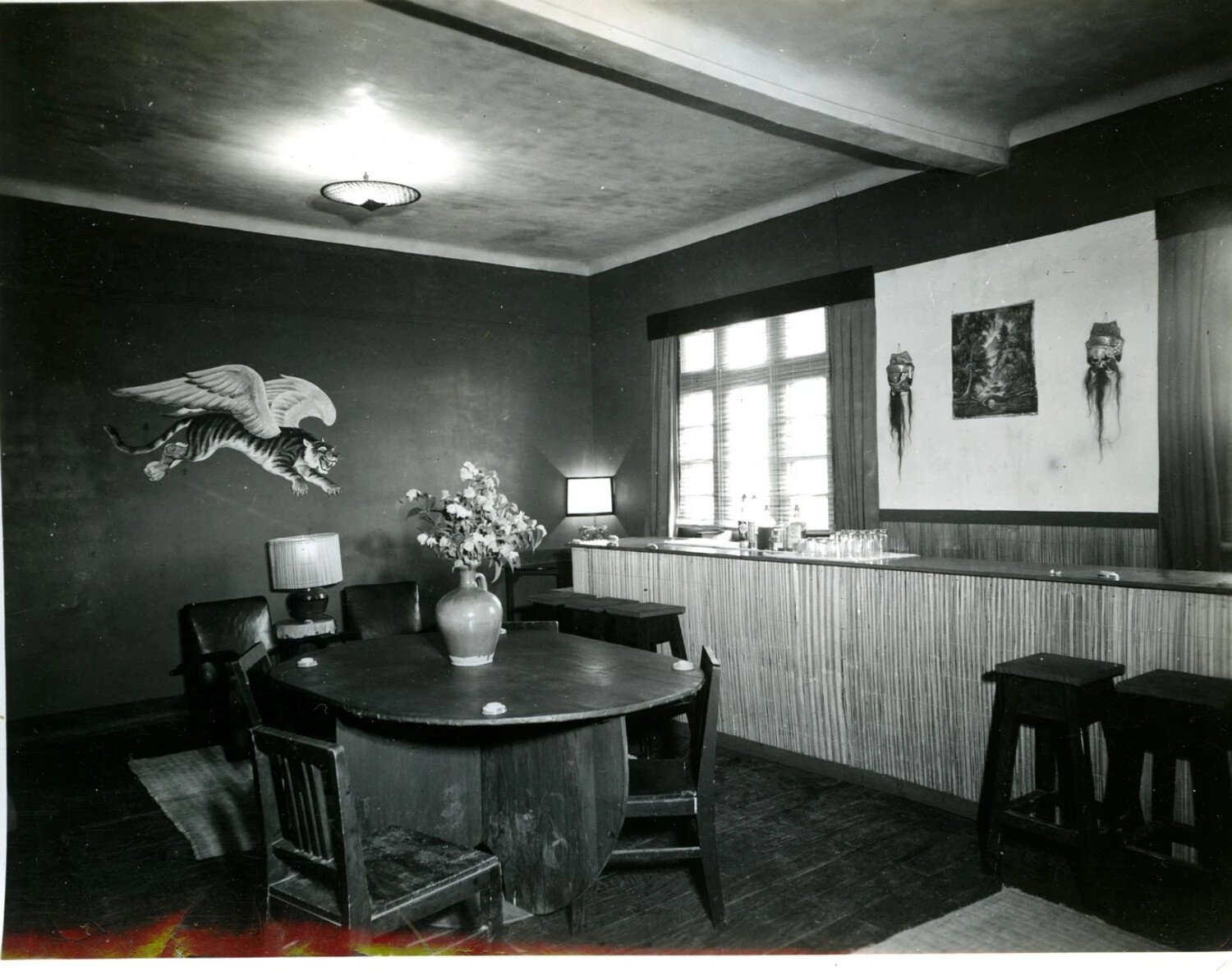 Officers' Club Interior with Flying Tiger Mural, China-Burma-India Theater, WWII