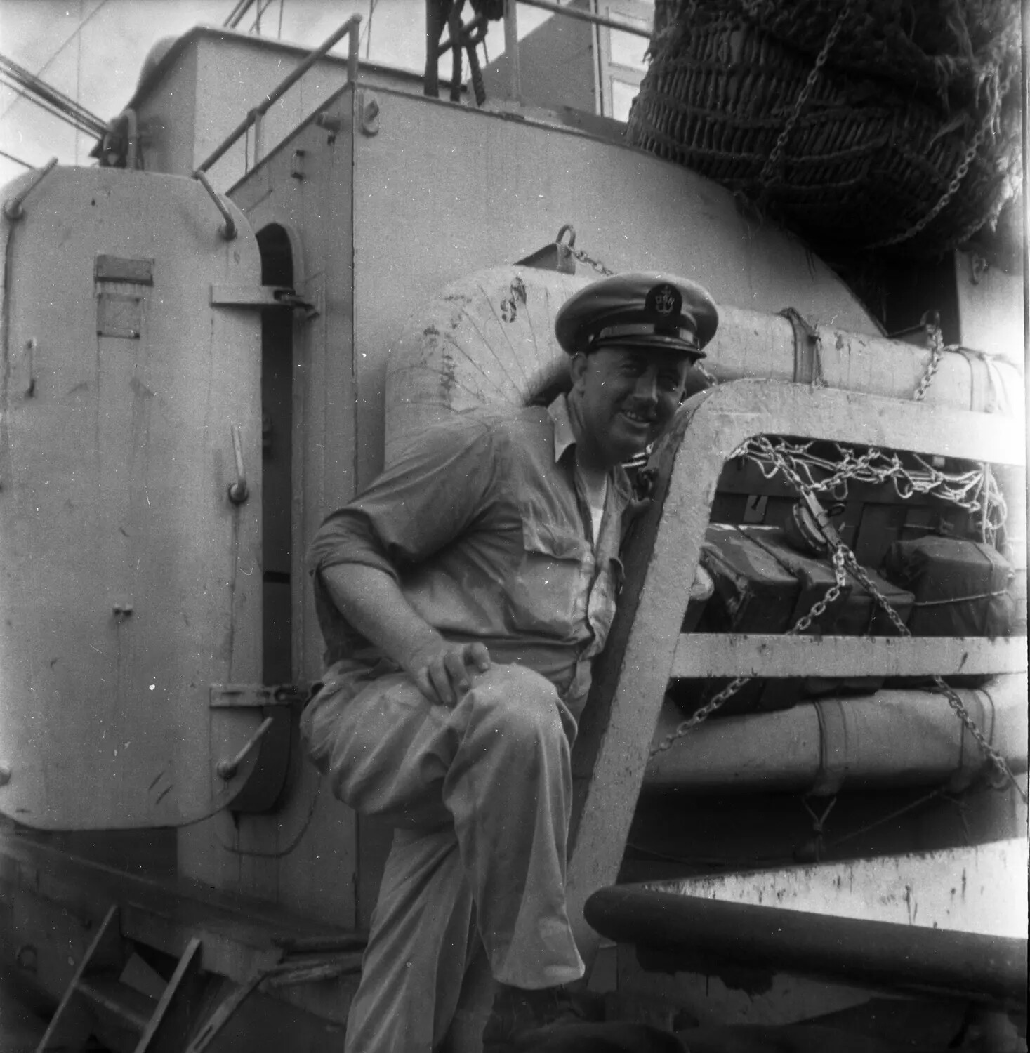 U.S. Navy Officer Aboard Ship at Sasebo, Japan (Postwar Era)