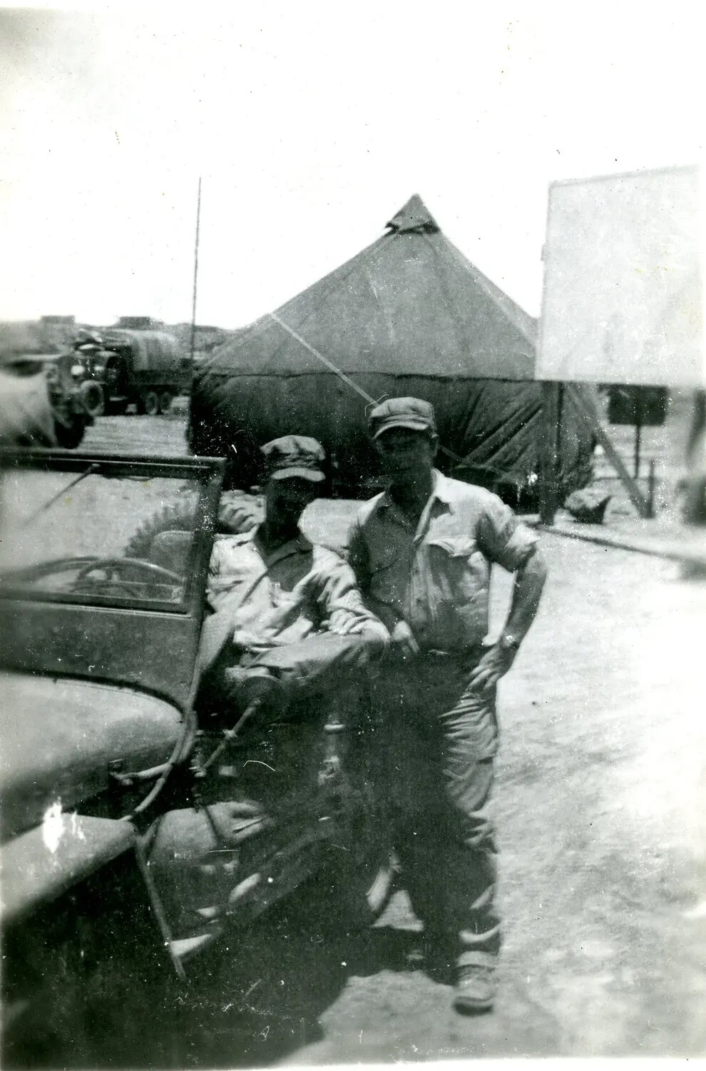 Marines with Machine Gun-Equipped Jeep at Camp, Pacific Theater, WWII