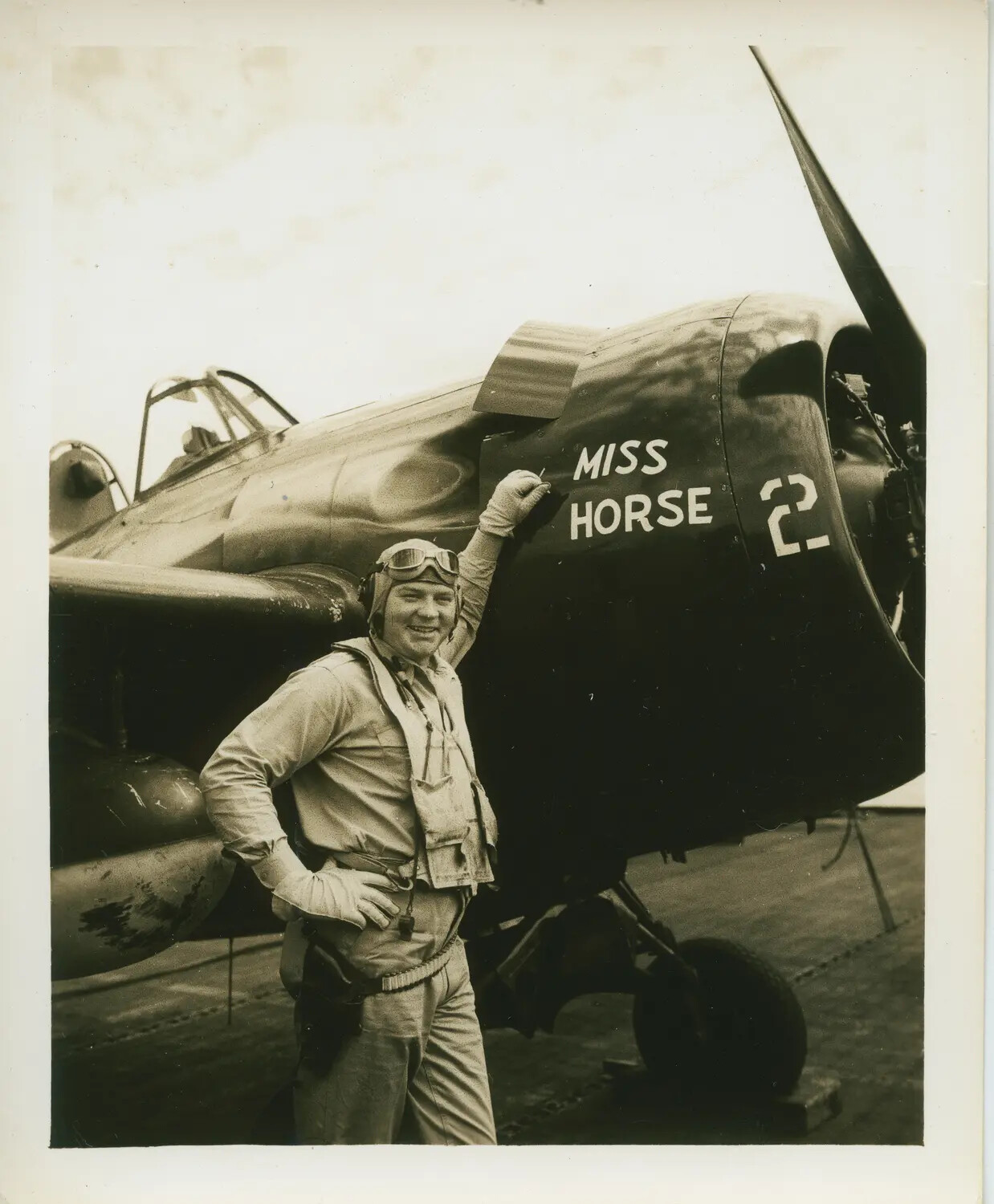 Navy Fighter Pilot with FM-2 Wildcat 'Miss Horse' No. 2, USS Petrof Bay (CVE-80), World War II