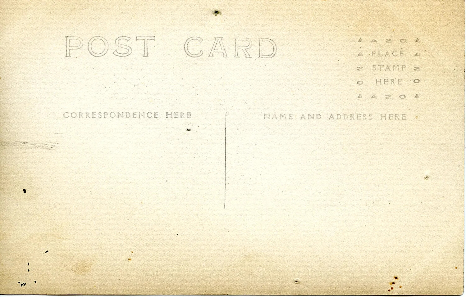 Verso of Real Photo Postcard (Blank, Unused), AZO Stamp Box, Early 20th Century