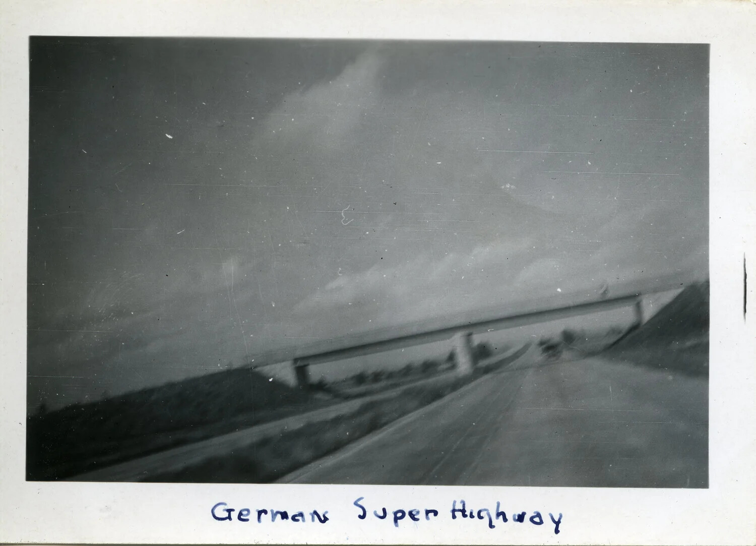 "German Super Highway" - Autobahn Overpass Viewed from Moving Vehicle, WWII