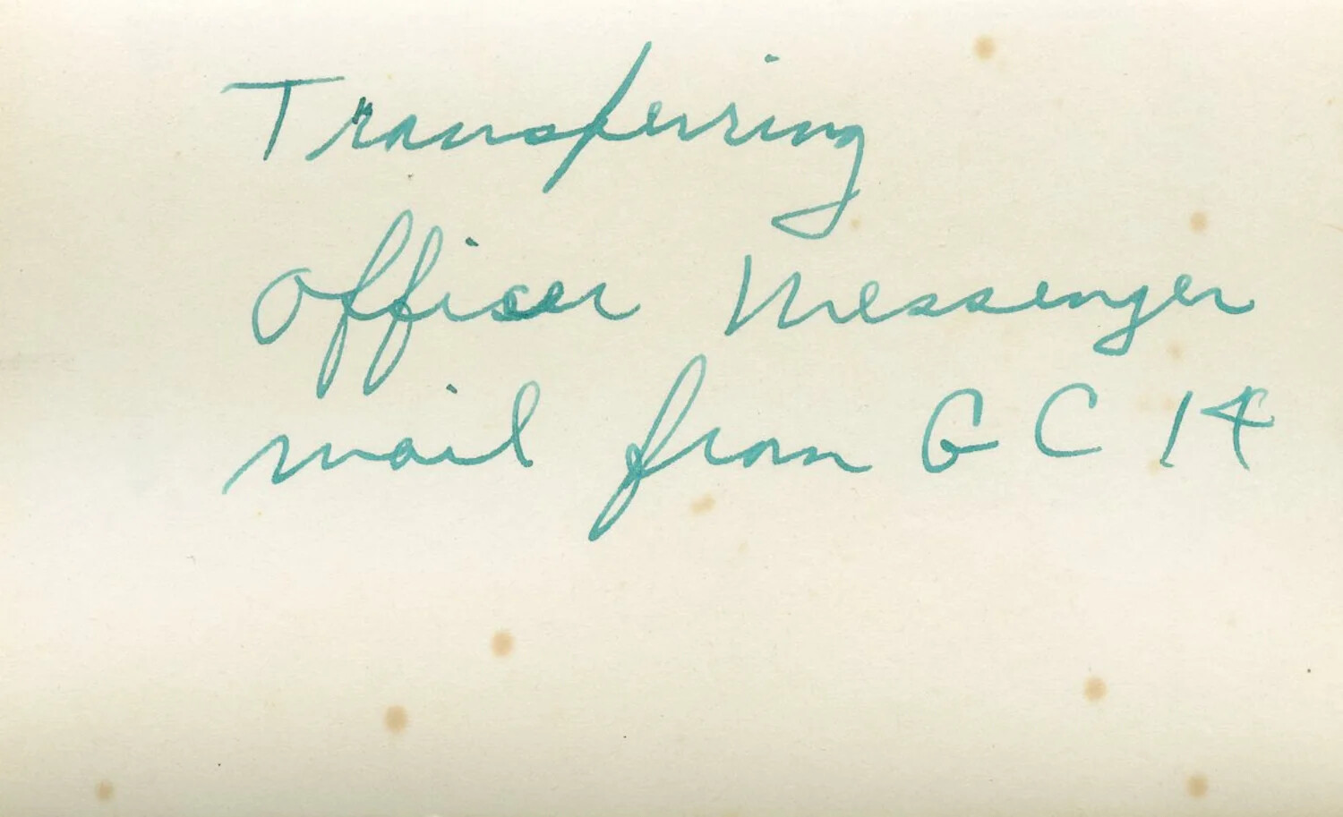 Handwritten Album Caption: "Transferring Officer Messenger Mail from GC 14," Leyte Collection