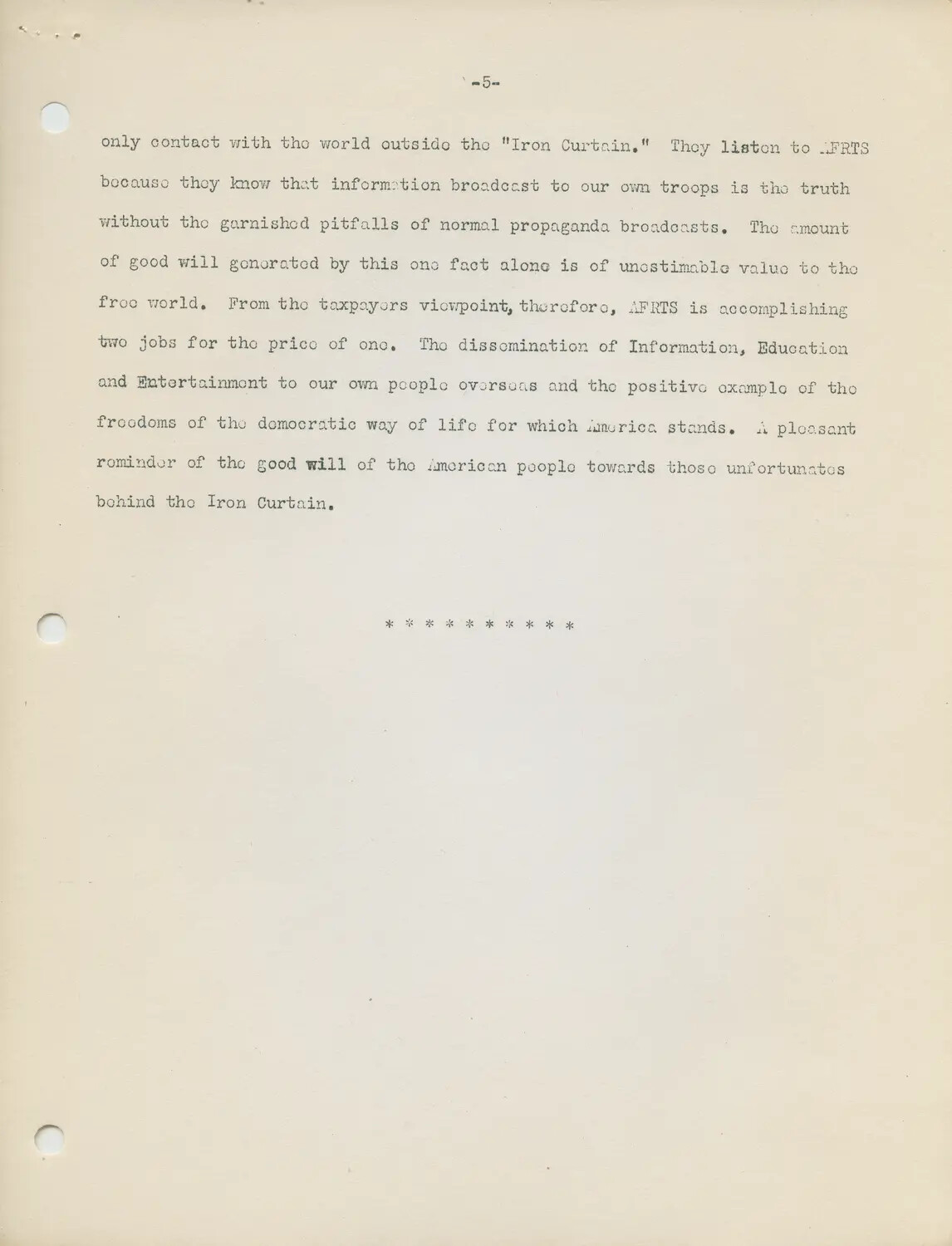 AFRTS Document, Page 5: 'Contact with the World Outside the Iron Curtain'