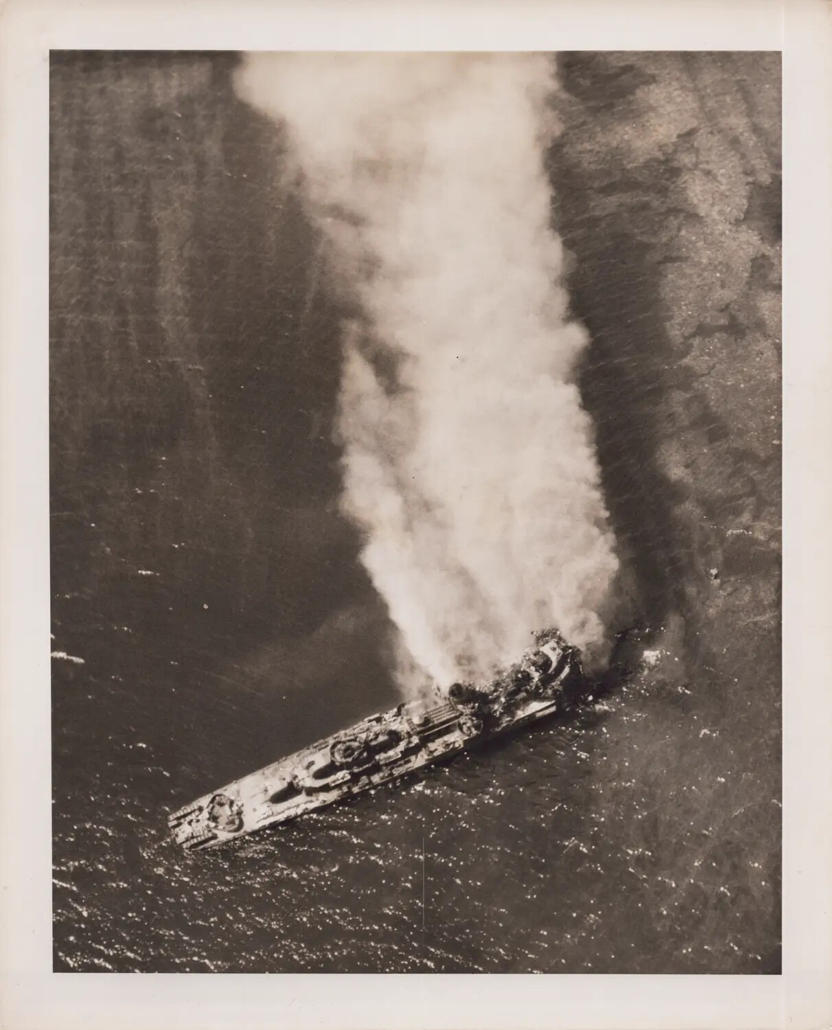 Escort Carrier Afire, Aerial View, Battle off Samar, October 25, 1944