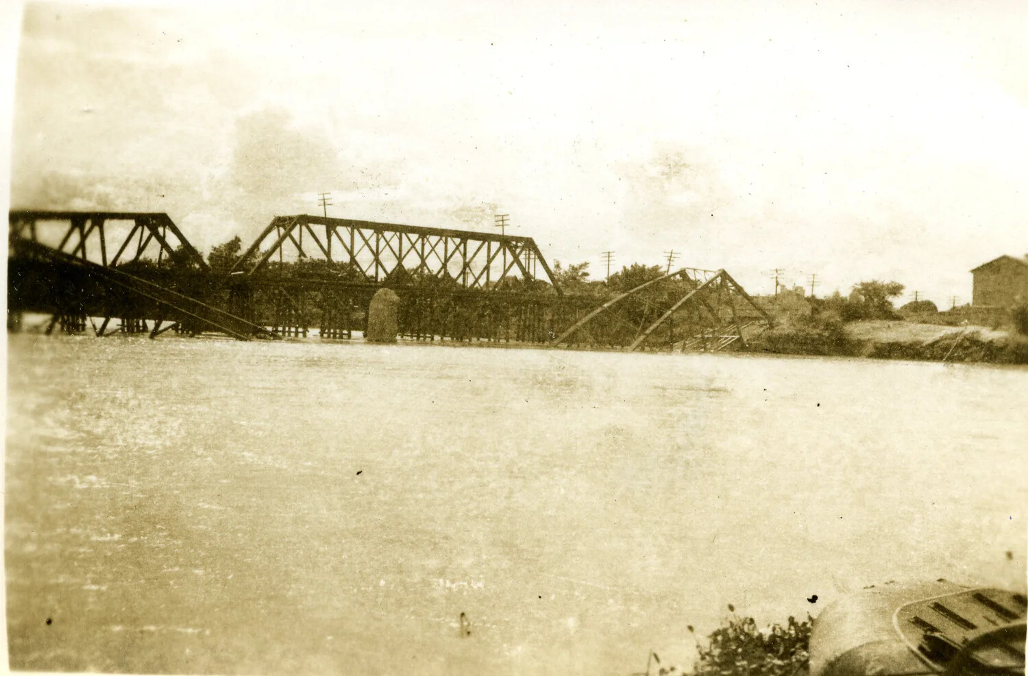 Destroyed Steel Truss Bridge, Likely Pasig River, Manila, 1945
