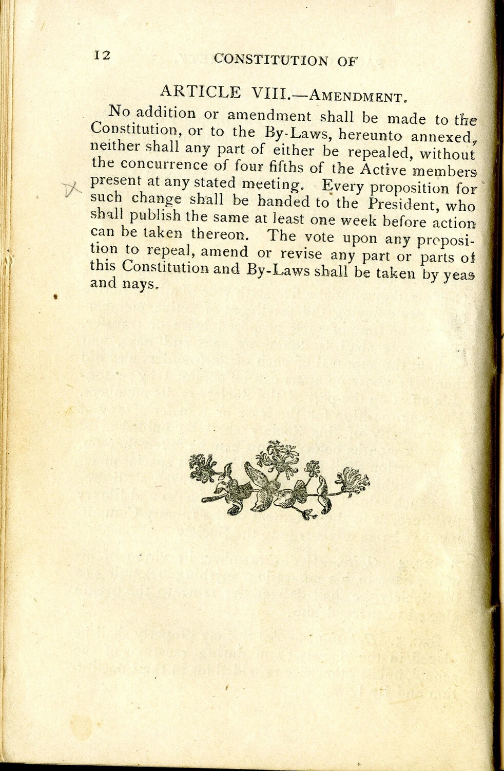 Page 12, "Article VIII — Amendment," Literary Society Constitution and By-Laws Booklet