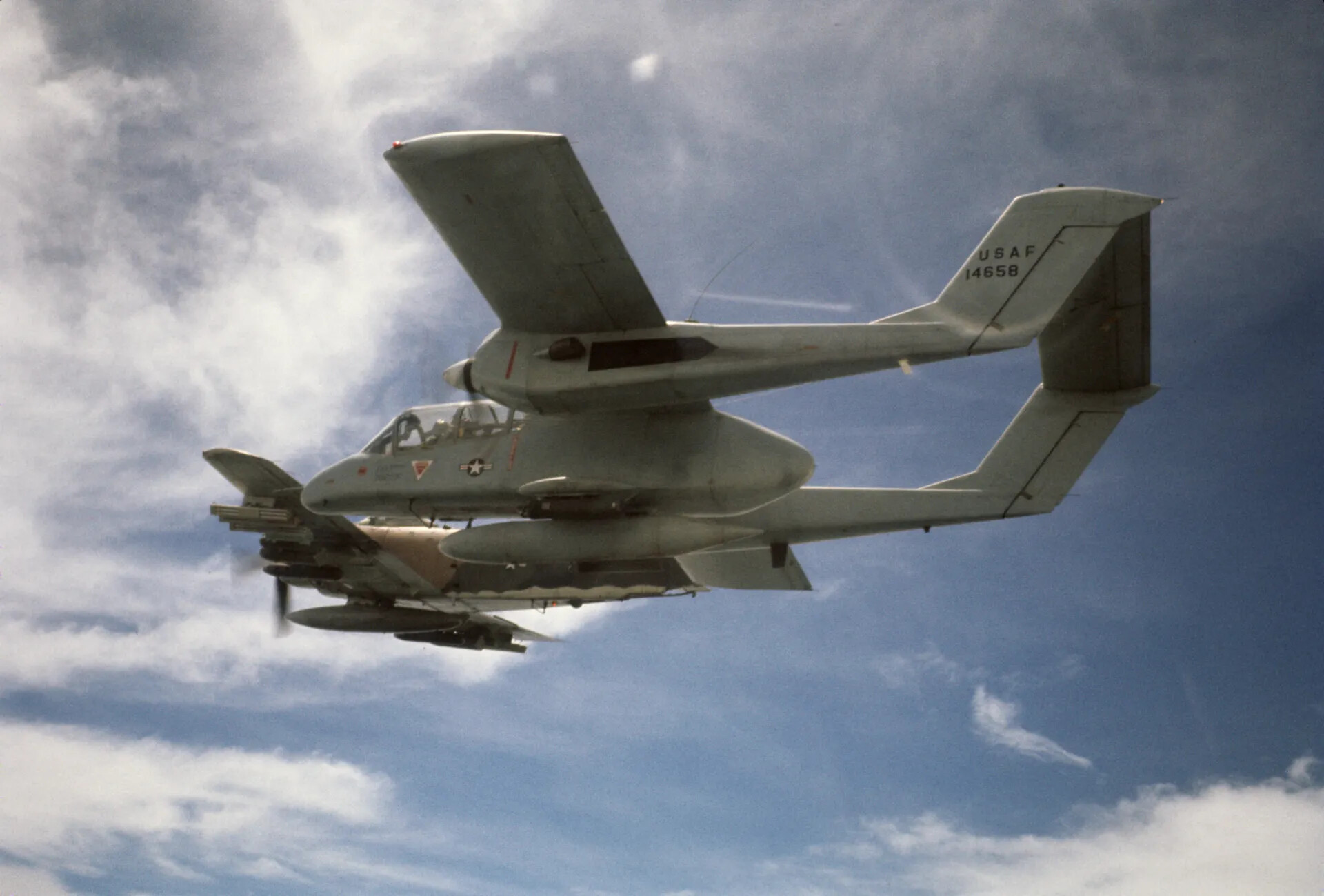 USAF OV-10 Bronco (14658) in Banking Flight with Underwing Ordnance
