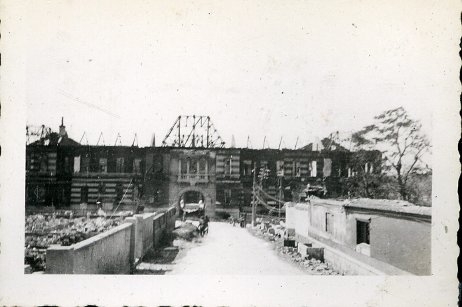 Gutted Institutional Building with Central Archway, Hiroshima, Japan, Post-Atomic Bomb, 1945