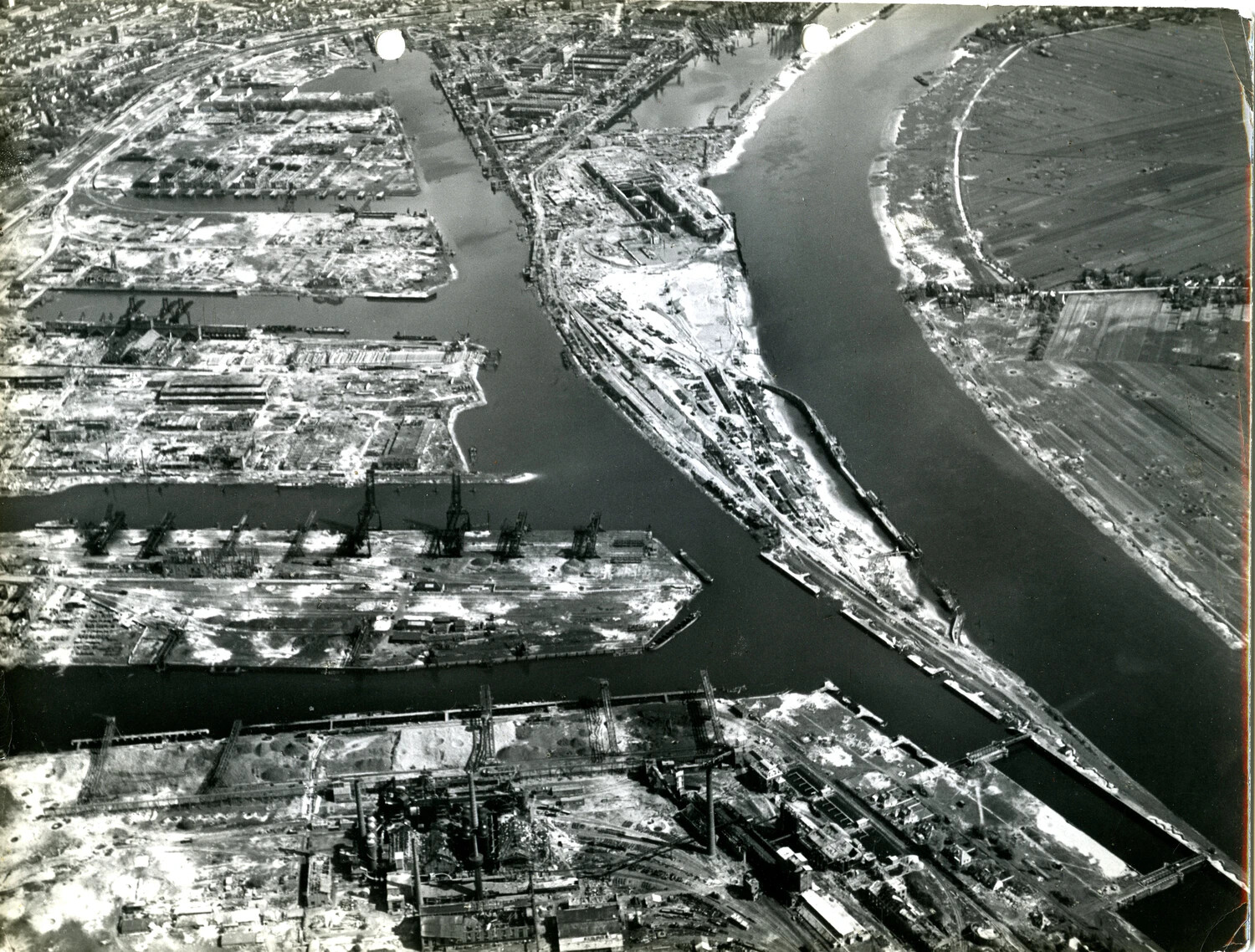 WWII Aerial Reconnaissance Photograph - Weser River Harbor and Shipyard Facilities, Bremen/Wesermünde Area, Germany