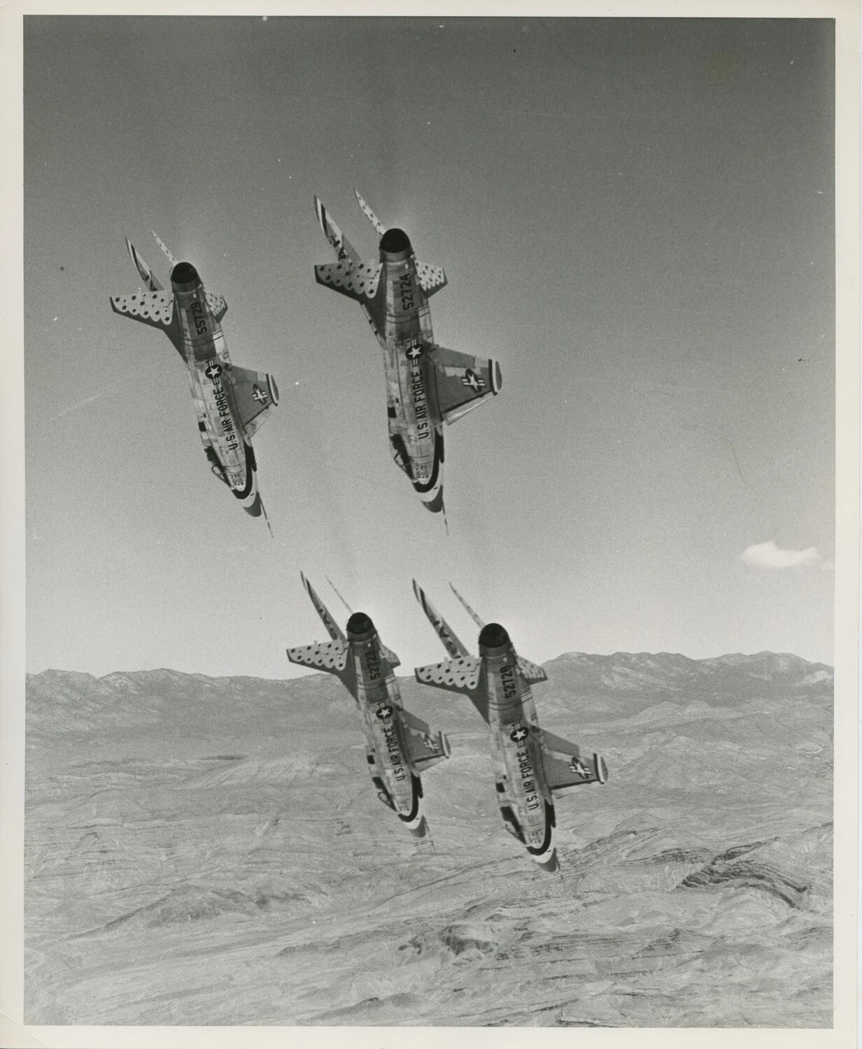 Thunderbirds F-100 Super Sabres Diamond Formation, Tail Numbers 55729, 52724, 52723, 52728