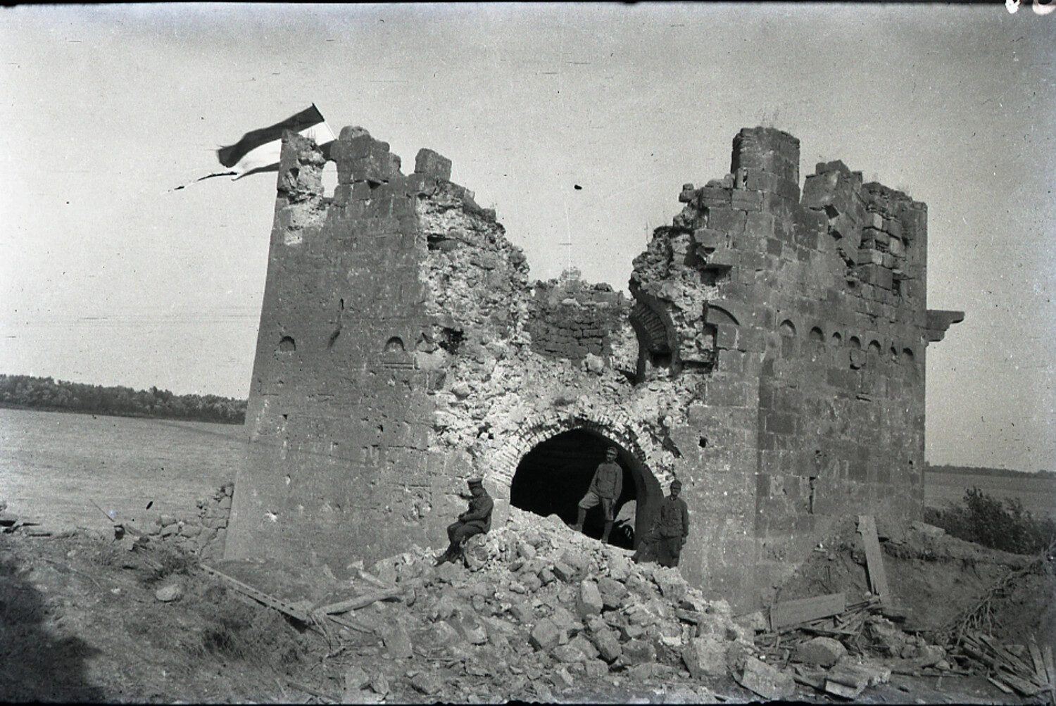 German Soldiers Amid the Shelled Ruins of a Masonry Tower, World War I