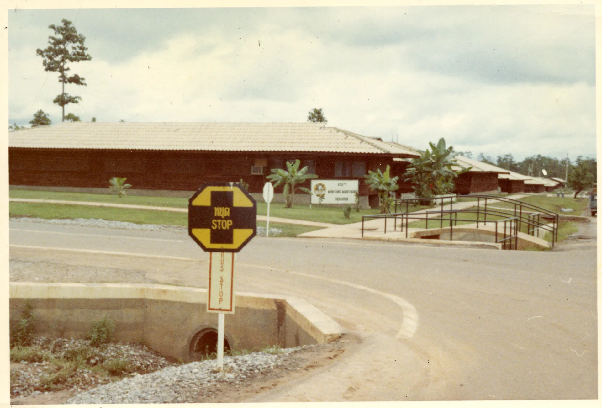 Base Street Scene with Bilingual Stop/Bus Sign, Nakhon Phanom RTAFB