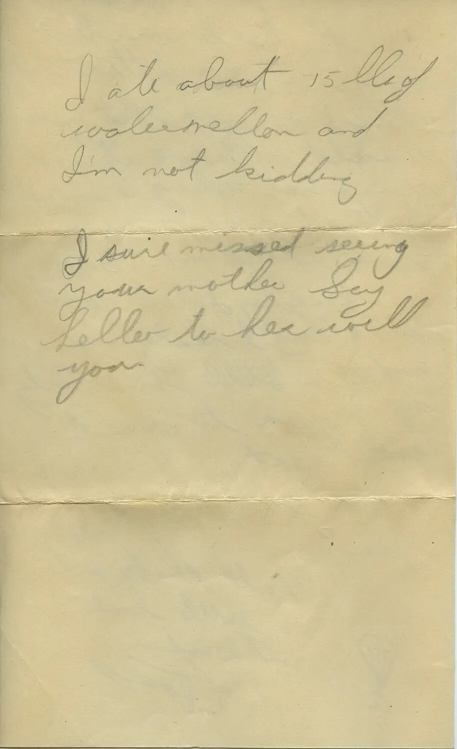 Handwritten Letter Page Referencing Watermelon and Family Greetings, WWII-Era 'Moon' Correspondence