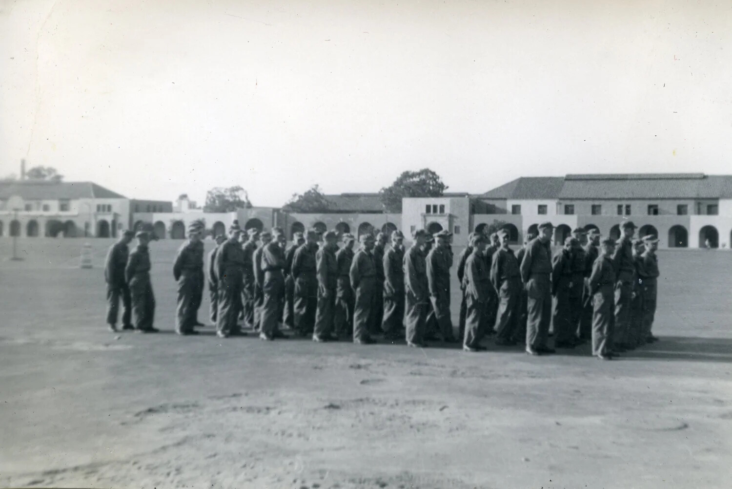 Marine Squadron Personnel in Formation on Parade Ground, VMF-214 Album, 1945
