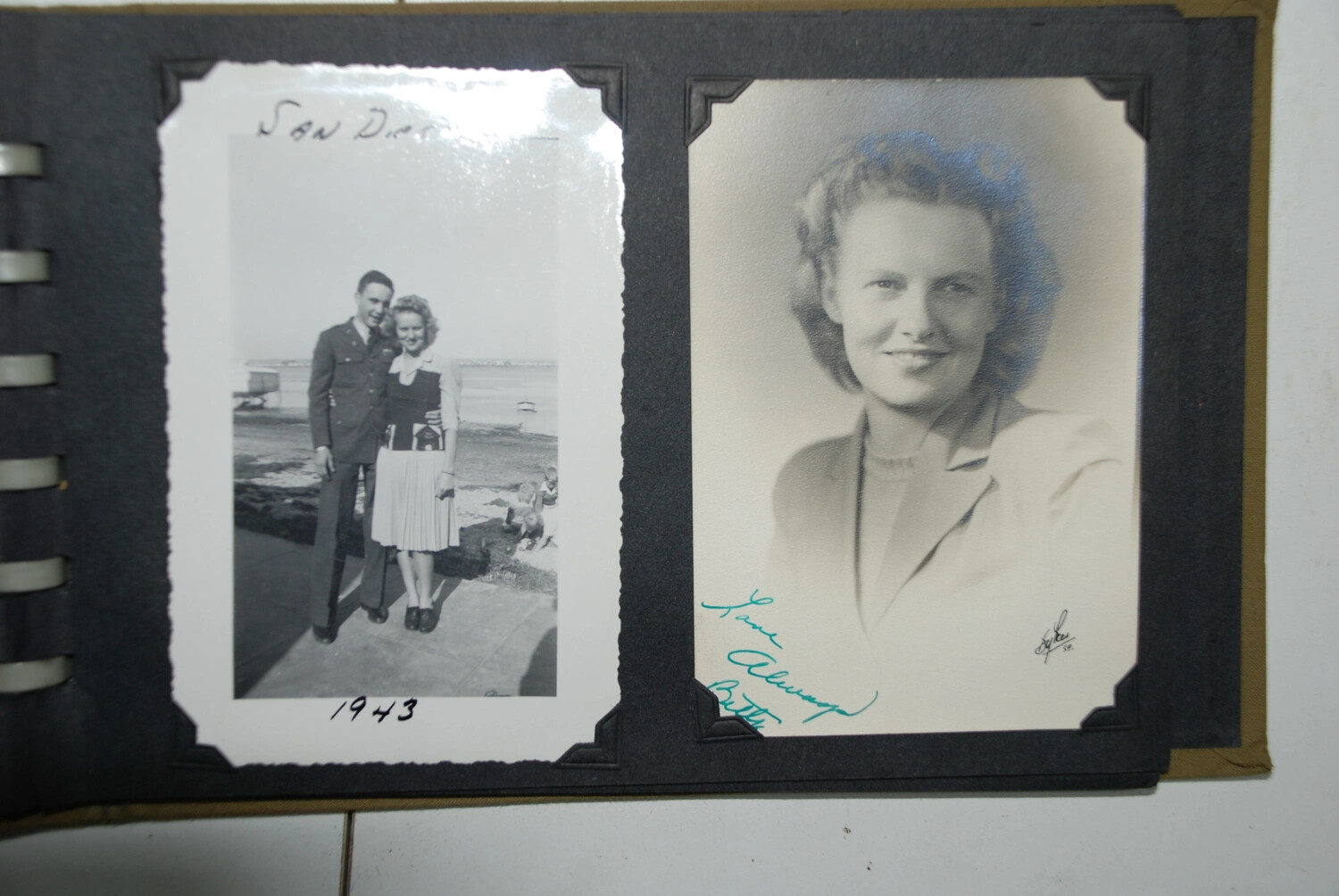 Soldier and Companion in San Diego, 1943, and Signed Studio Portrait of 'Betty,' Jack T. Kelley Album