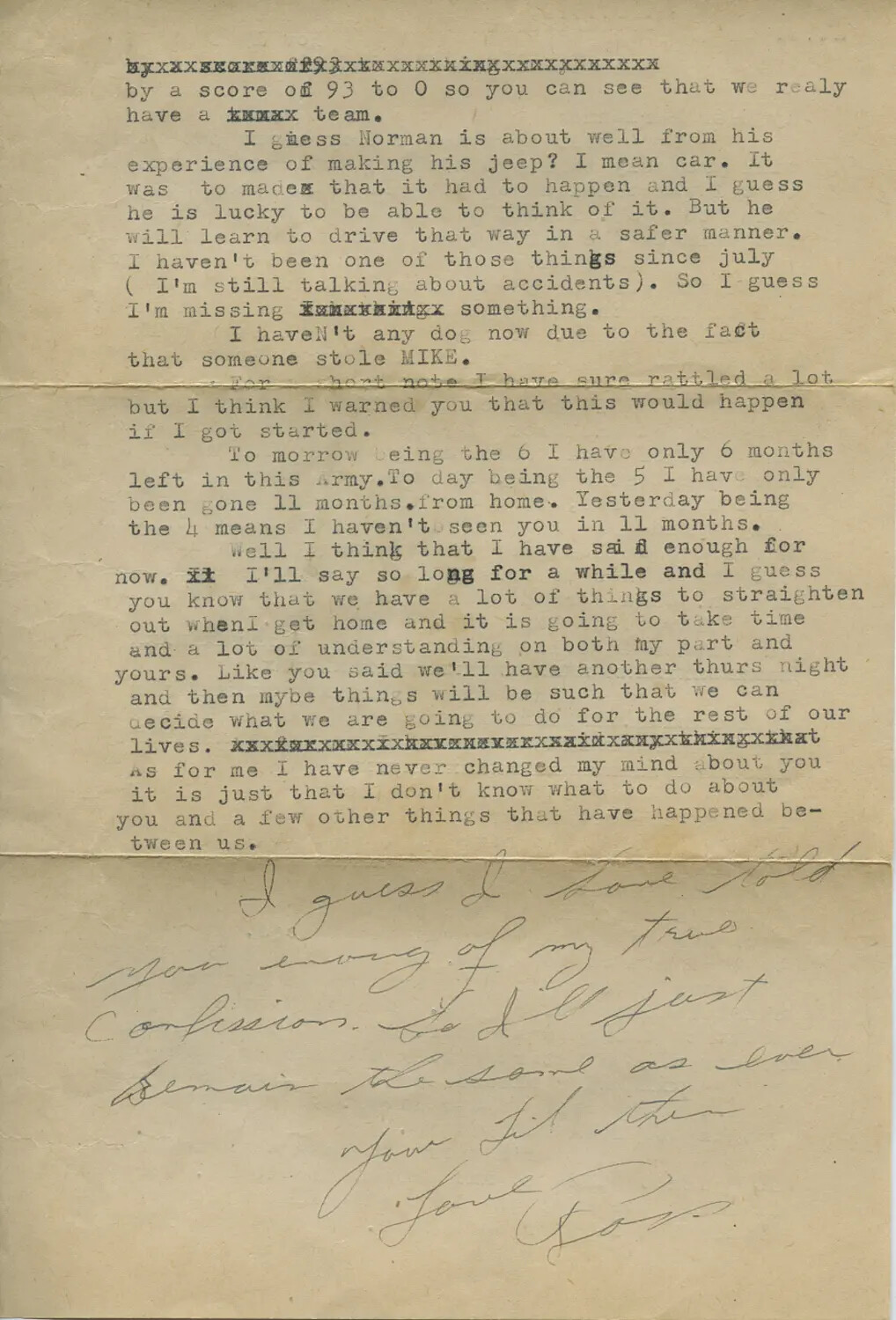 Typed WWII Soldier's Letter Home with Handwritten Postscript, 'Moon Sammiet' Correspondence